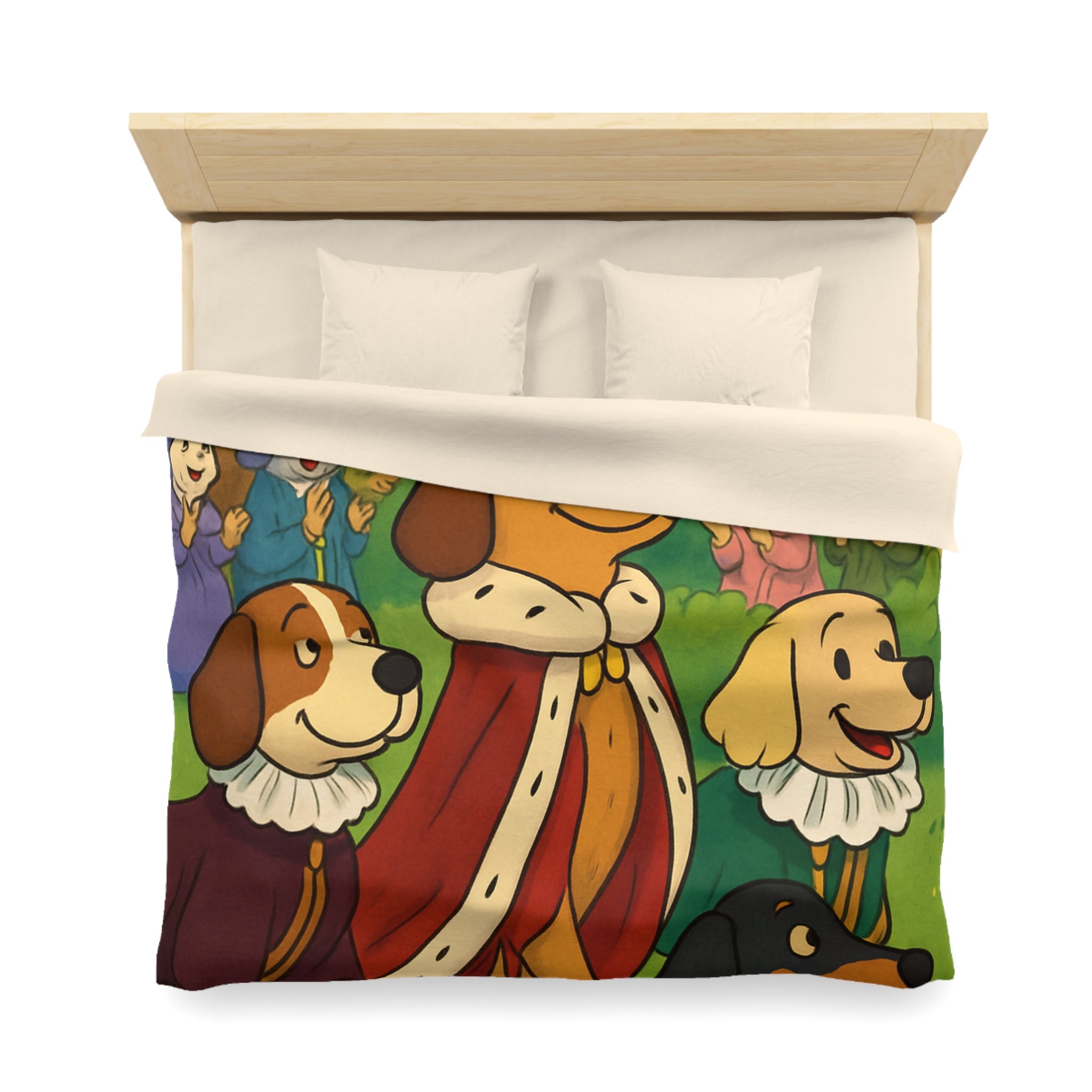 Housse De Couette Pour Enfants Avec Chiens Royaux En Promenade Dans La Forêt Magique