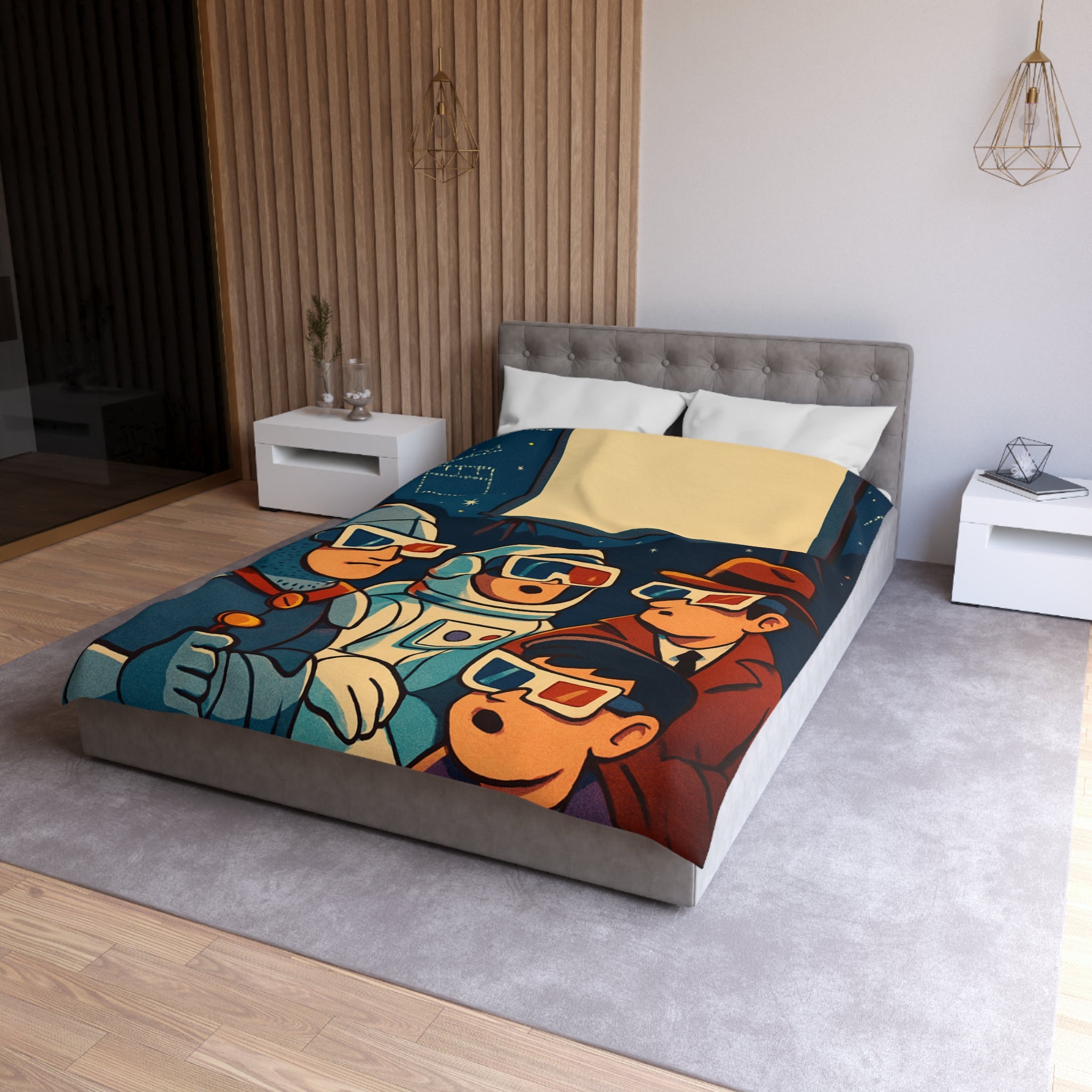 Housse de Couette Unique Inspirée Cinéma Rétro Avec Personnages Insolites Regardant Écran