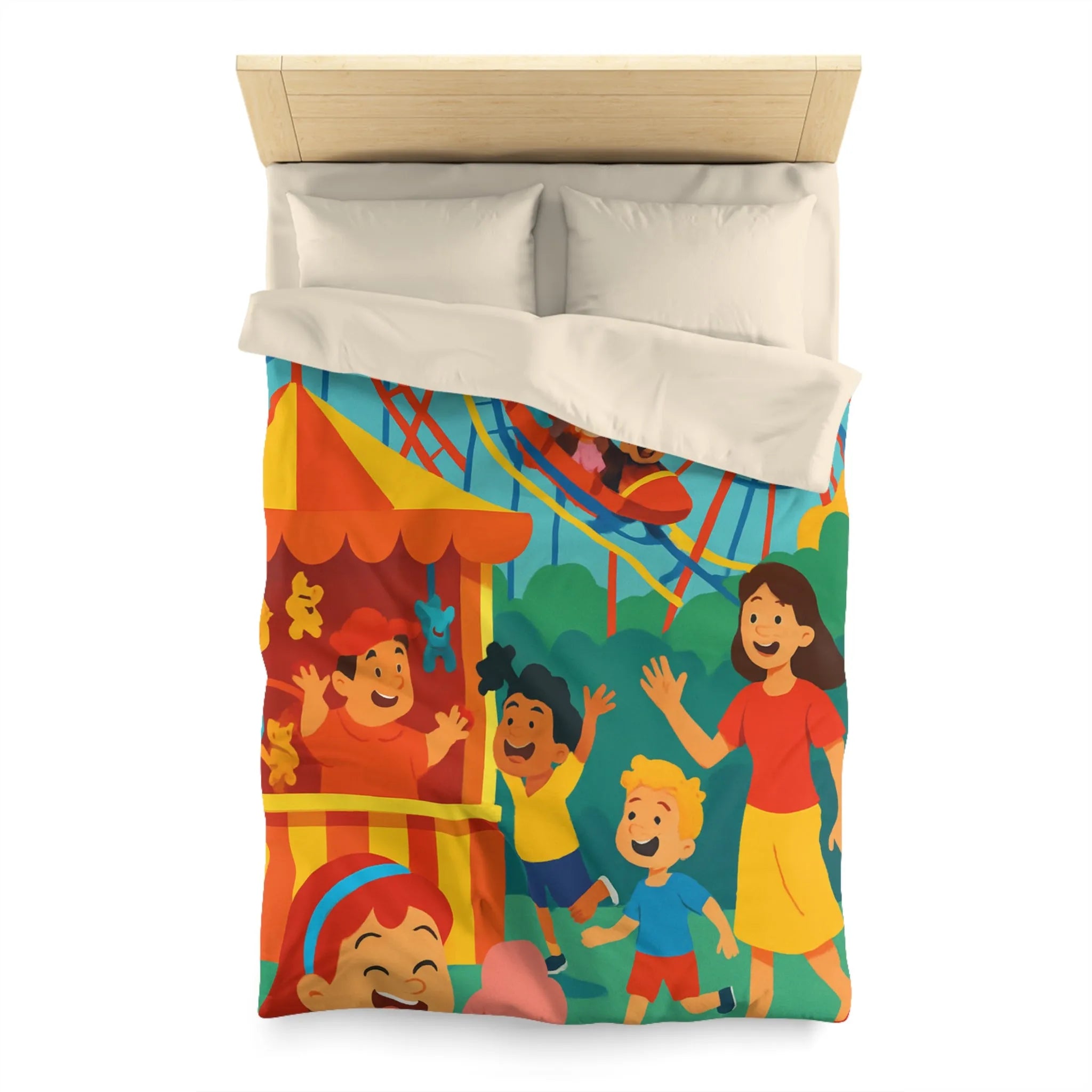 Housse de couette amusante pour enfants avec parc d'attractions coloré et joyeux