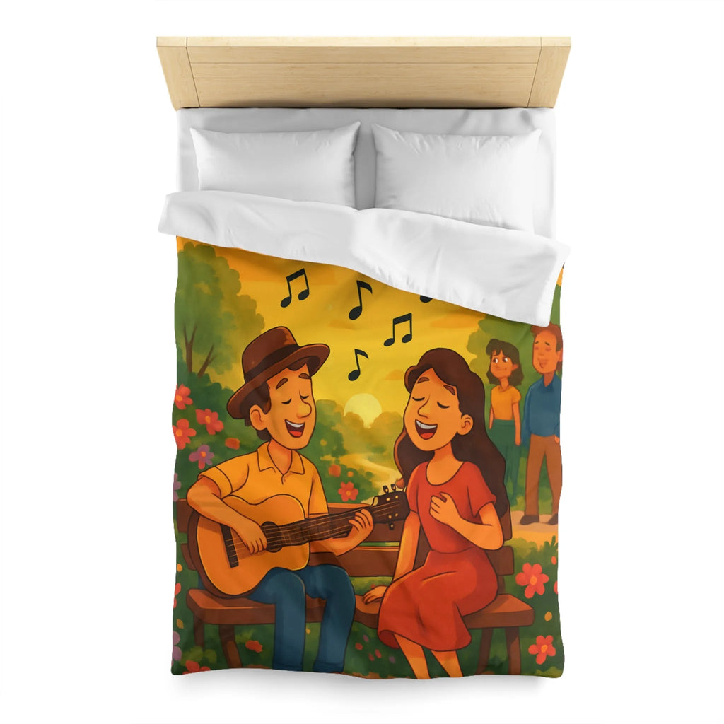 Housse de couette idéale avec illustration douce de couple romantique et coucher de soleil