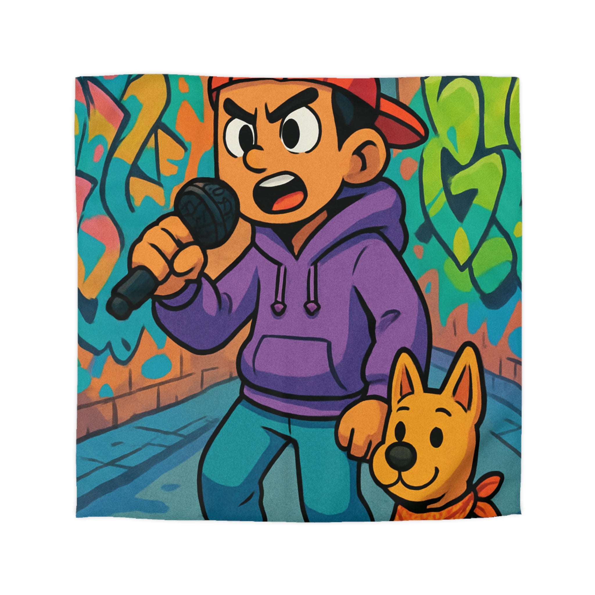 Housse de Couette Rap Urbain avec Chien et Graffiti Coloré pour Chambre Adolescente