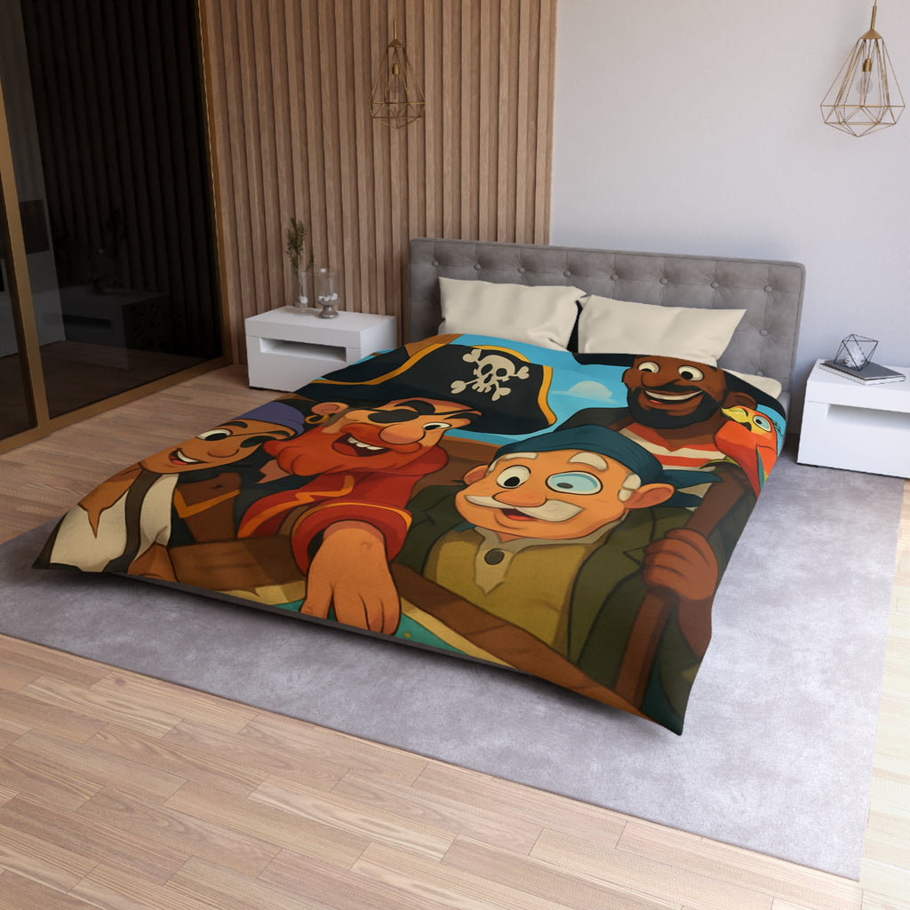 Housse de couette pirate colorée avec carte au trésor et équipage amical joyeux