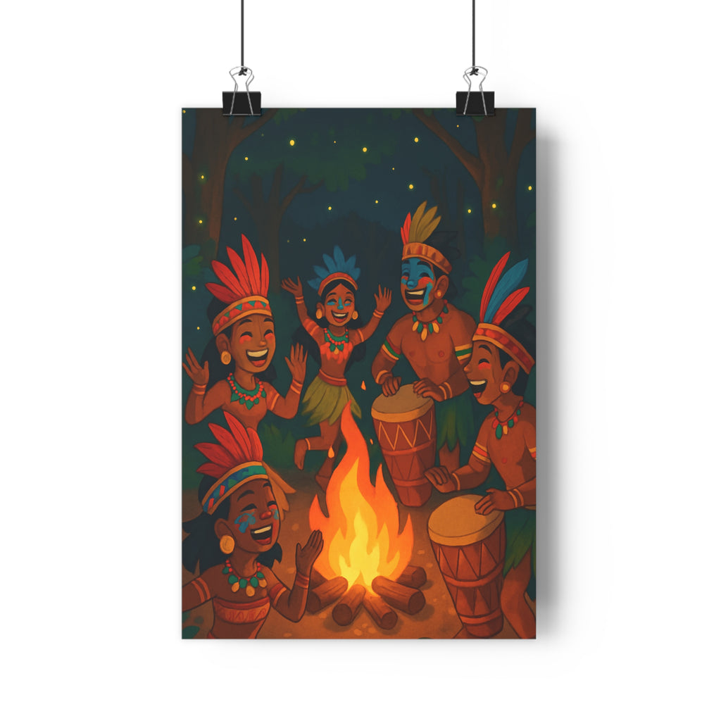 Poster décoratif couleurs tropicales cartoon joyeux chambre salon vibrant danse feu forêt ambiance qualité