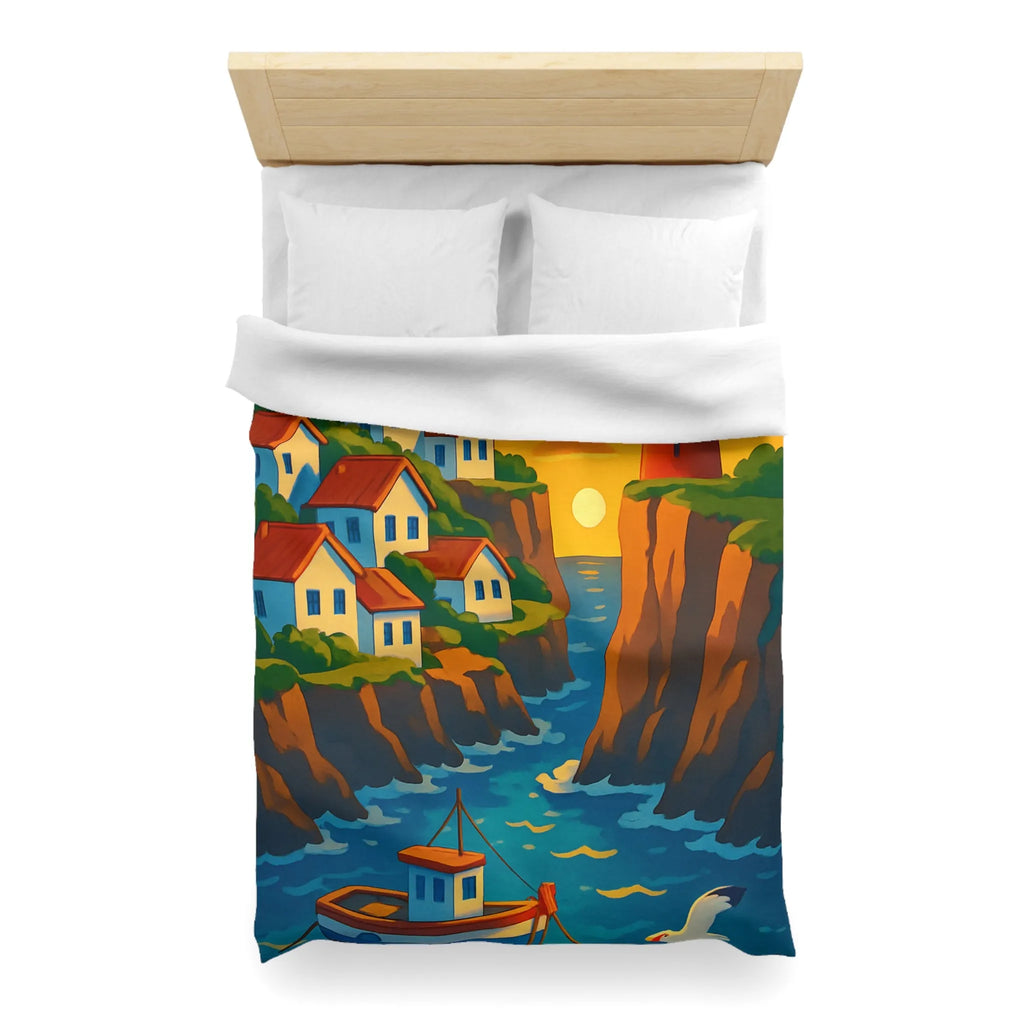 Housse de couette avec paysage côtier et phare pour chambre relaxante et colorée