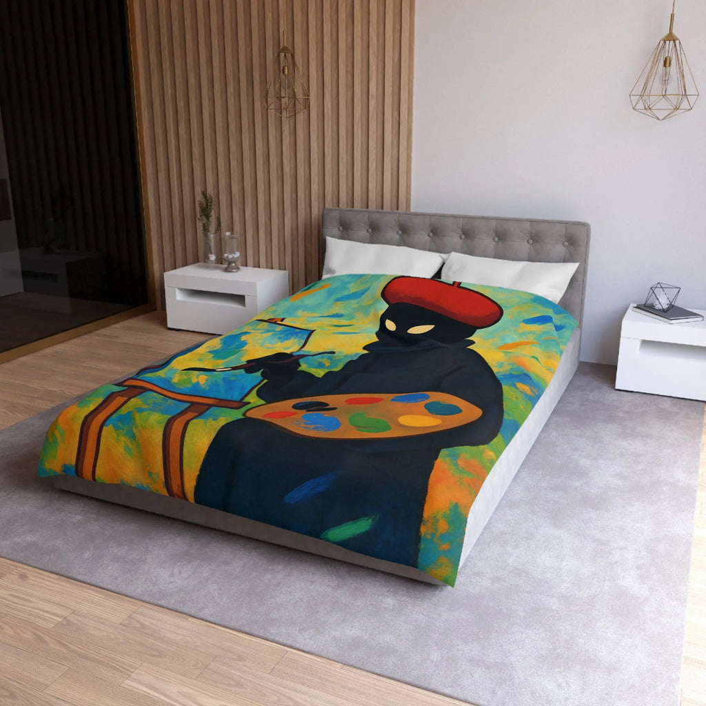 Housse de couette artiste mystérieux avec palette et paysage abstrait coloré