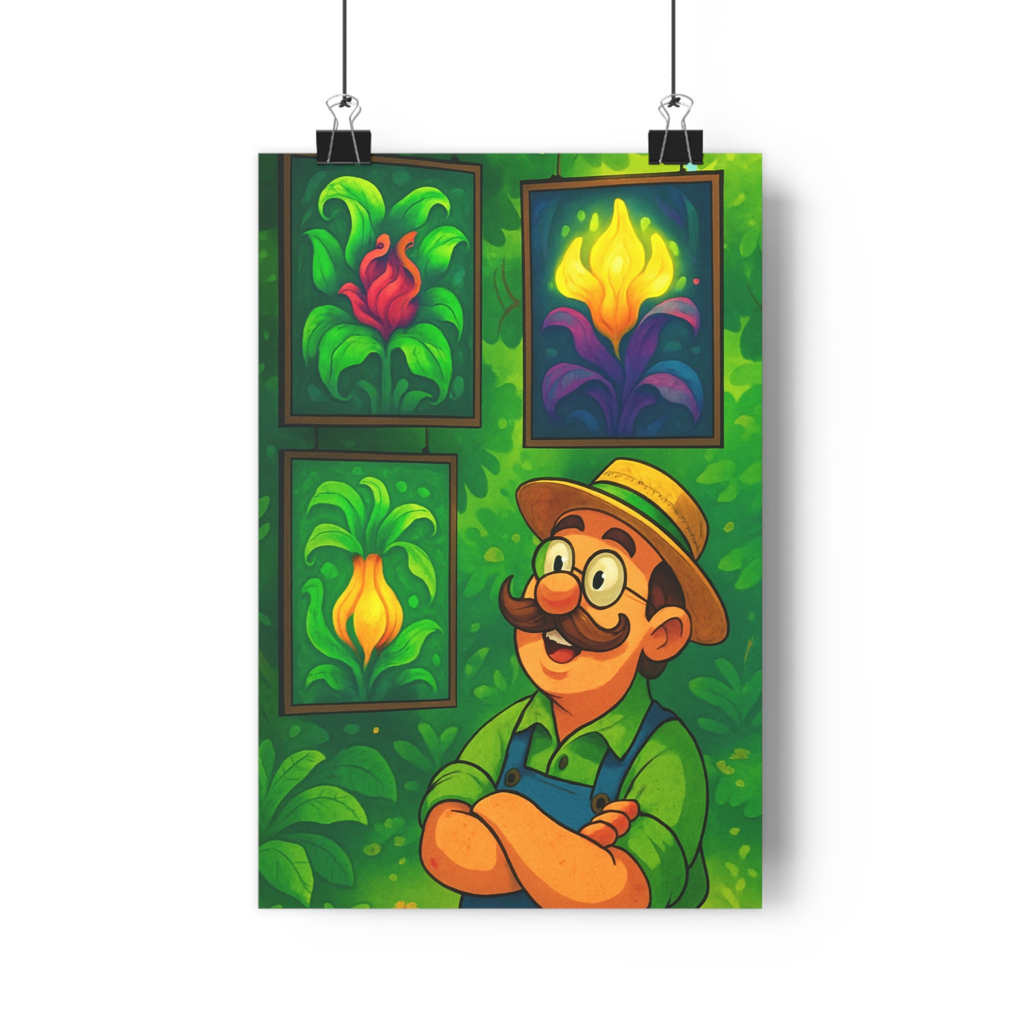 Poster décoratif botanique dessin animé rouge jaune violet fleurs joyeux salon chambre enfant artistique