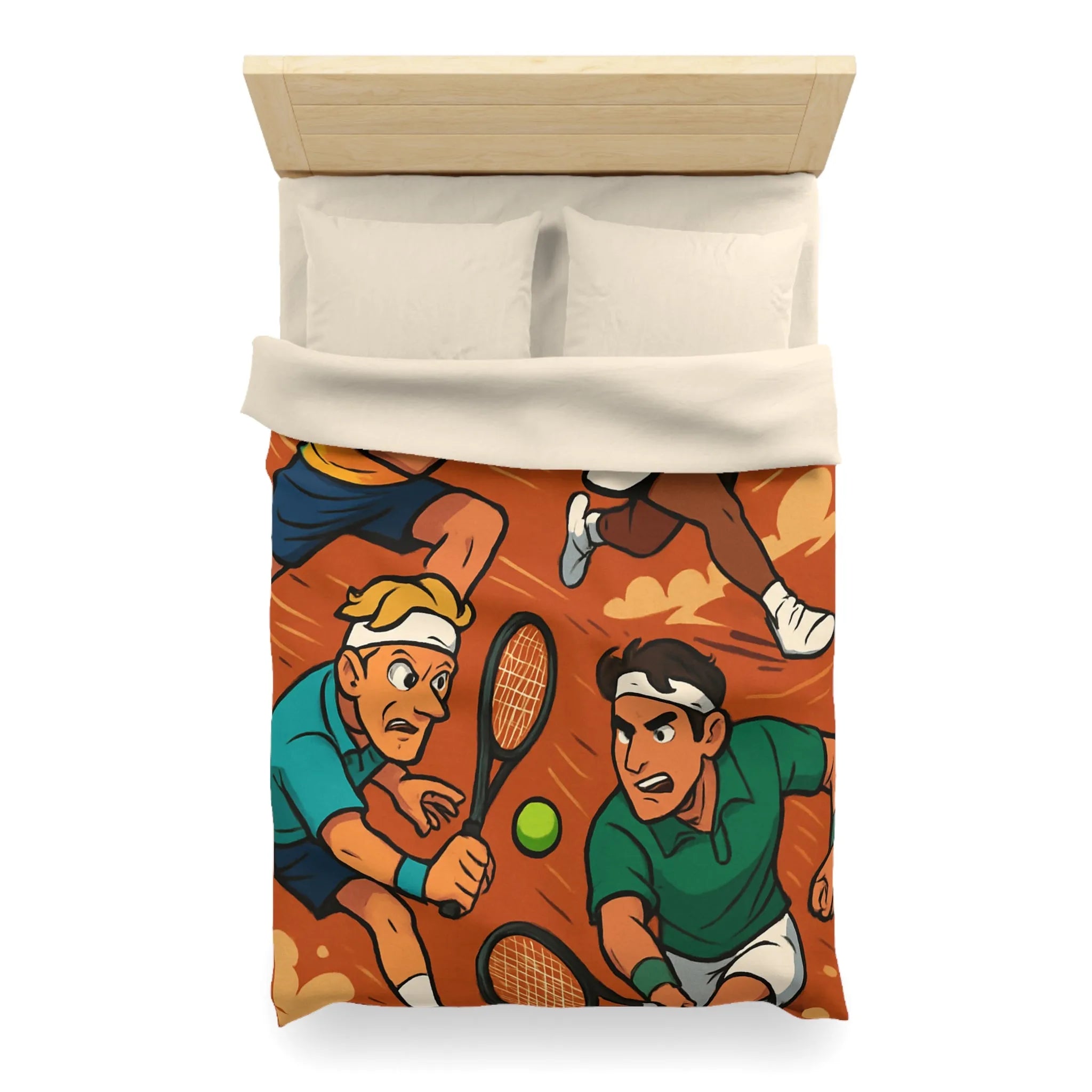 Housse de couette dynamique de tennis avec joueurs animés et fond terre battue