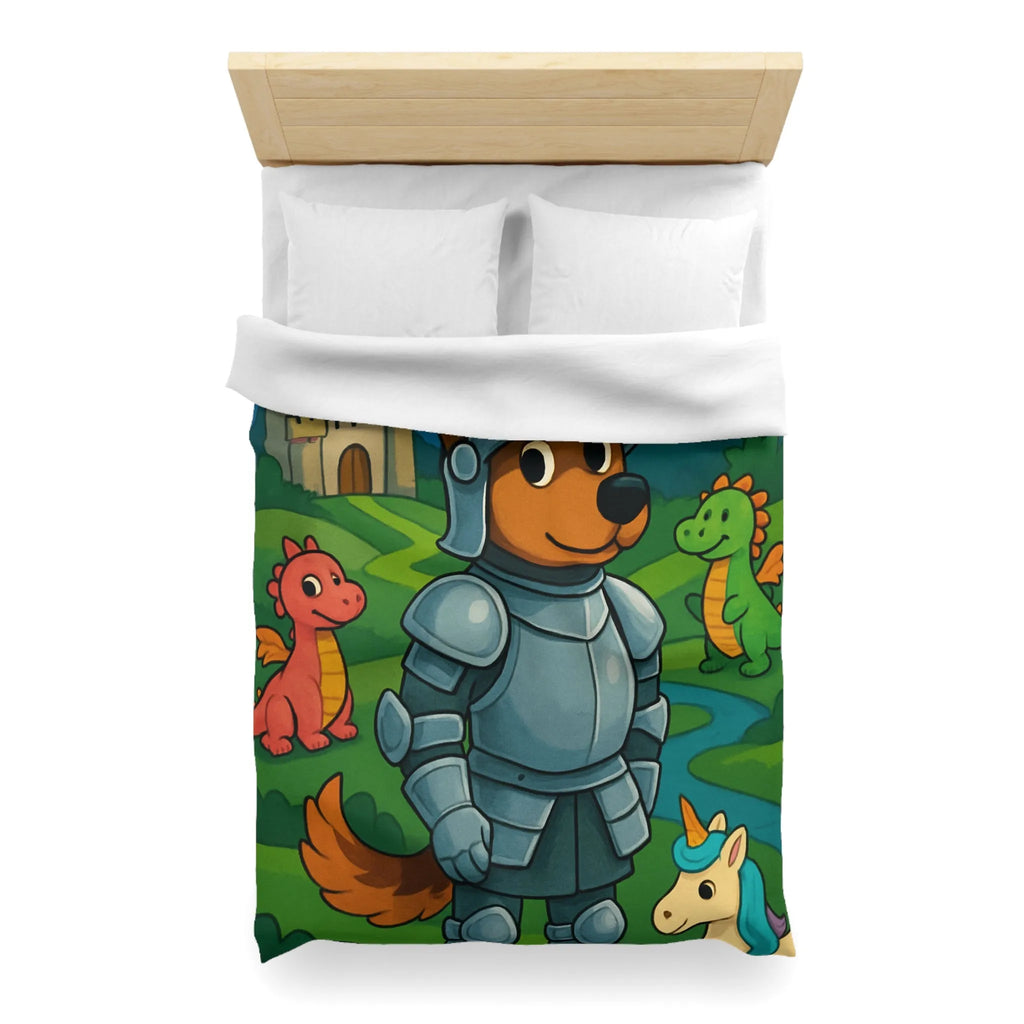 Housse de couette enfant chevalier courageux avec dragon et licorne fantastiques
