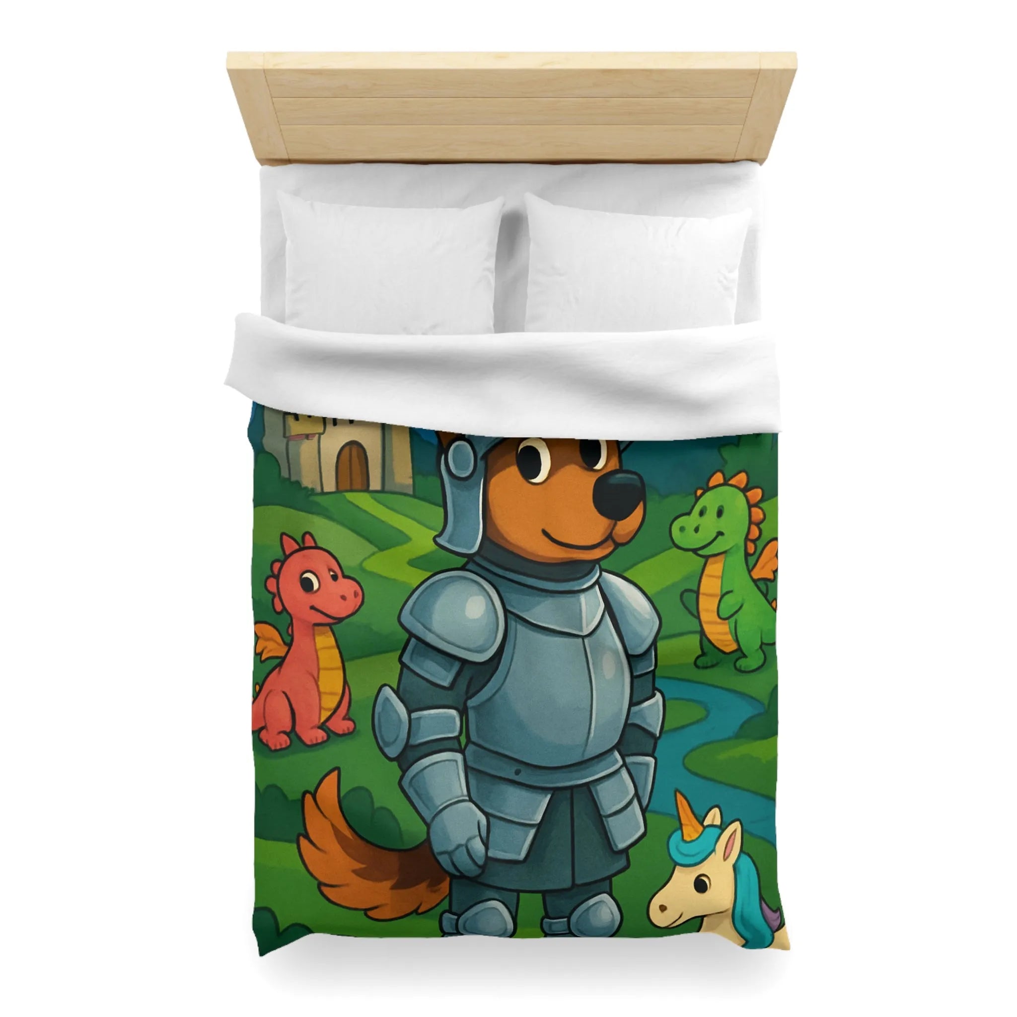 Housse de couette enfant chevalier courageux avec dragon et licorne fantastiques