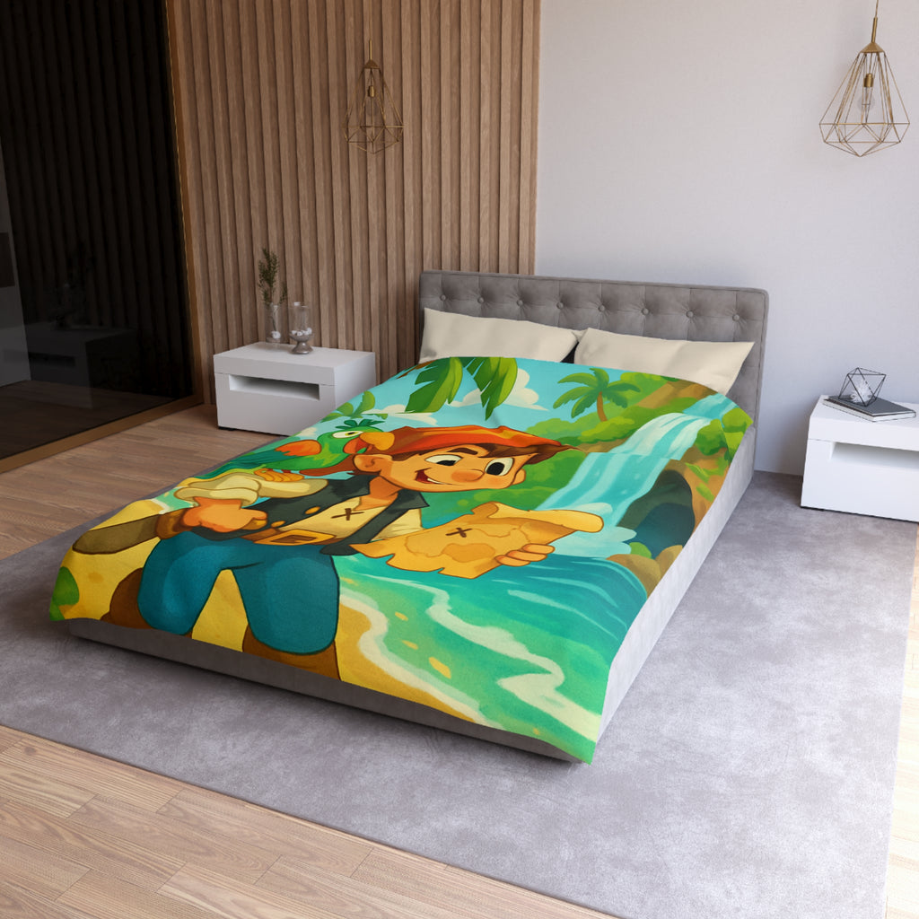 Housse de Couette Pirate Enfantine avec Perroquet, Carte au Trésor, Cascade et Plage