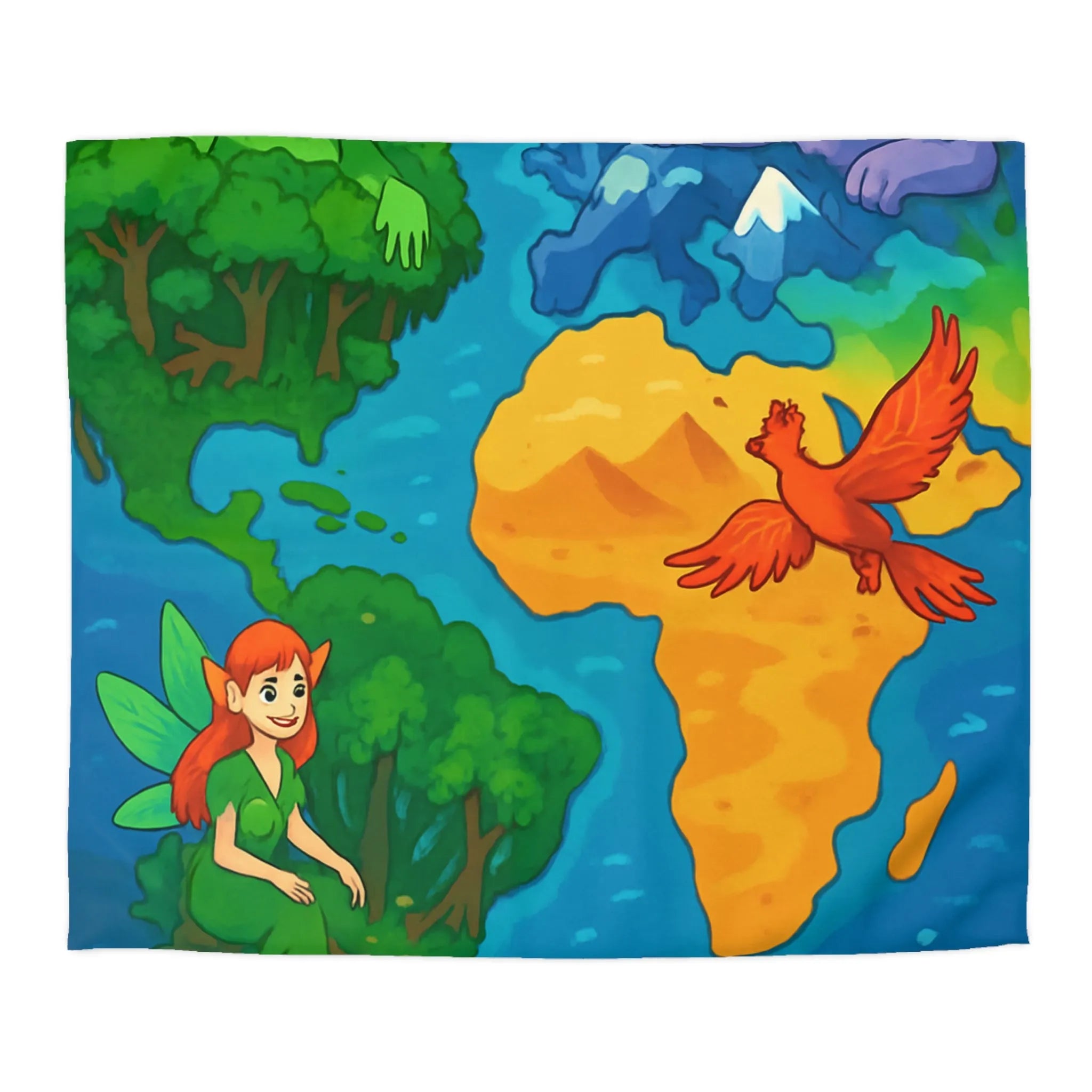 Housse de couette fantastique colorée avec créatures élémentaires de la terre, de l'air et de l'eau