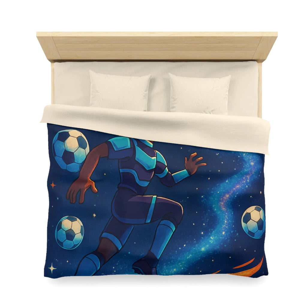 Housse de couette espace football pour enfants, avec joueurs et ballons colorés