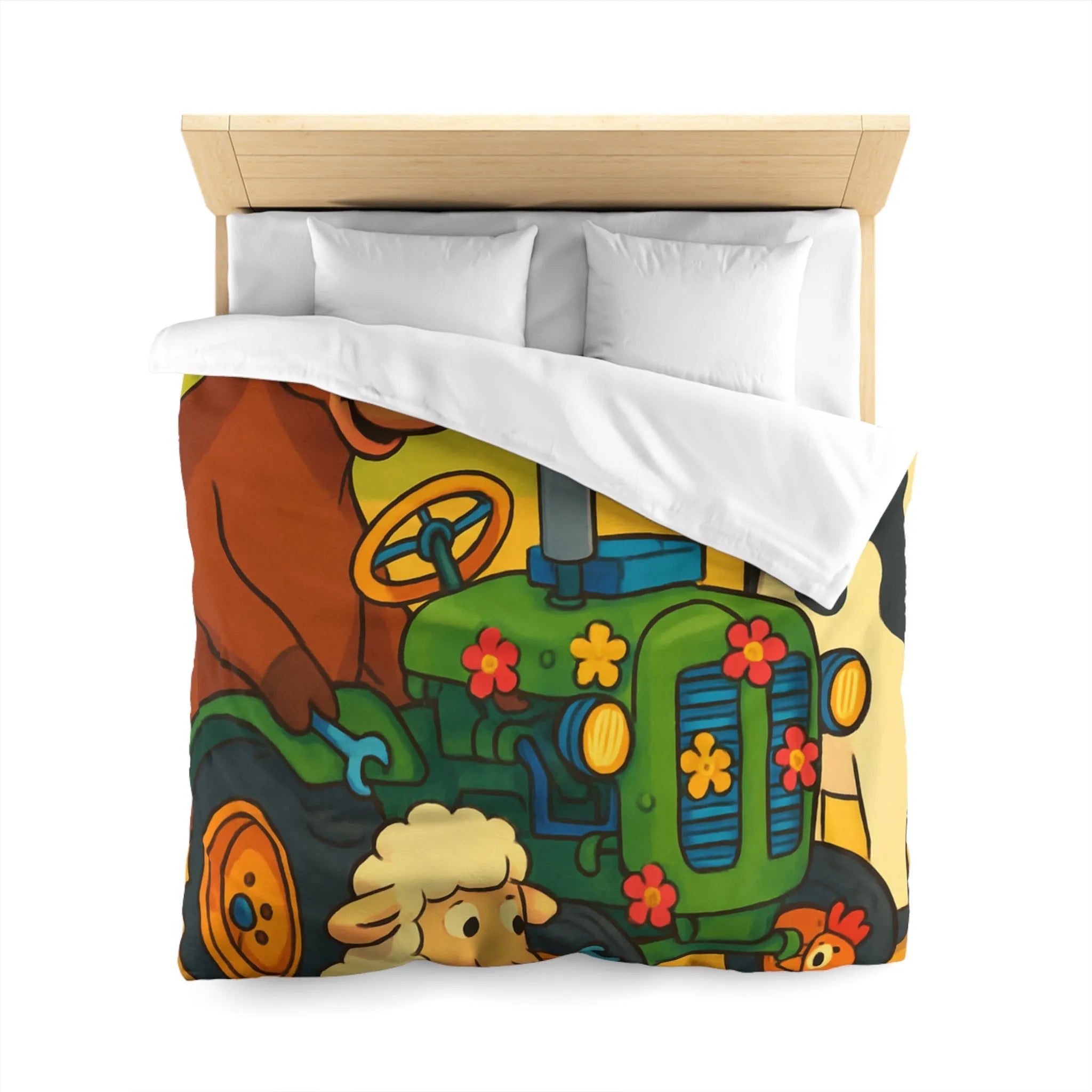 Housse de couette colorée avec animaux amusants à la ferme et tracteur ludique