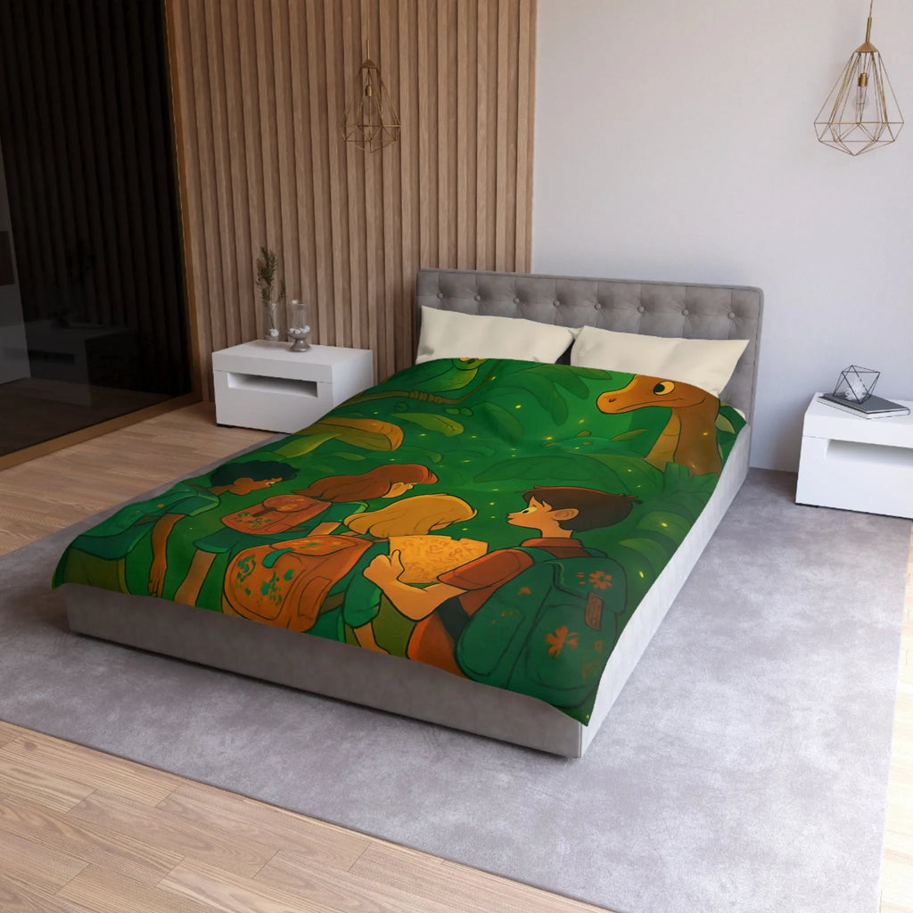 Housse de Couette Jungle Enfantine avec Créatures Magiques et Explorateurs Aventureux