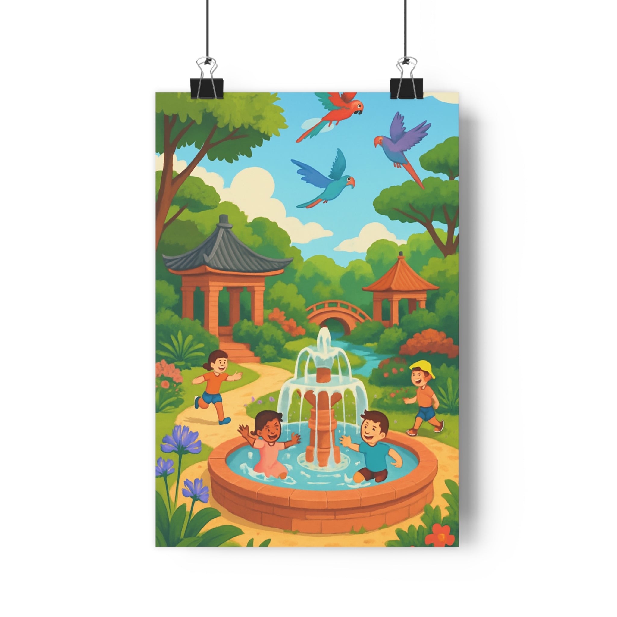 Poster décoratif jardin enfants joyeux coloré nature exotique salon chambre ambiance paisible moderne vibrant