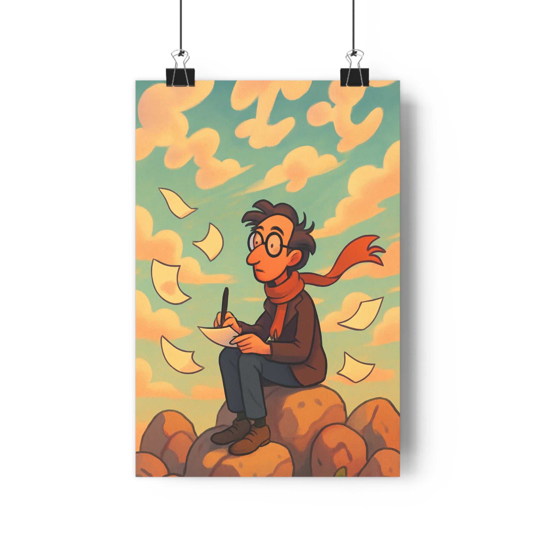 Poster décoratif pastel méditatif dessiné main sérénité salon chambre apaisant 30x46 artistique tendance élégant