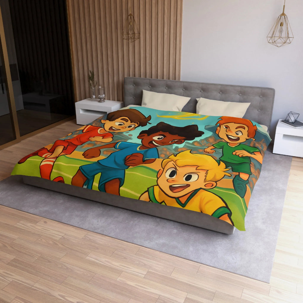 Housse de couette ludique sur le thème du football avec enfants et ballon magique