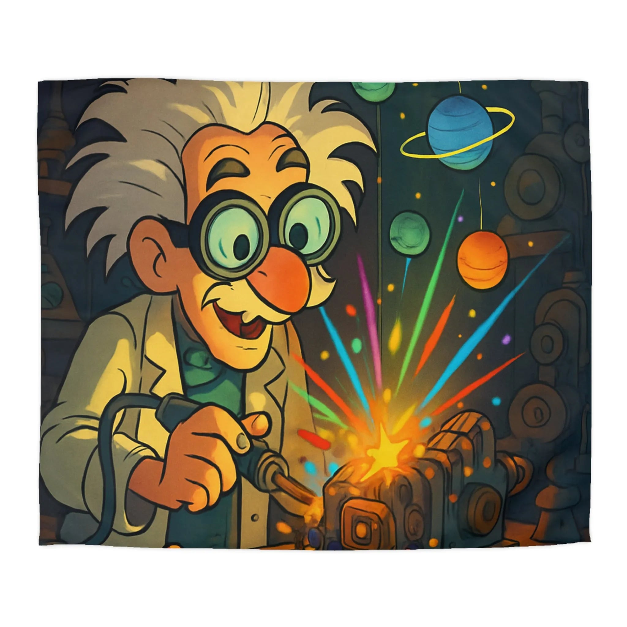 Housse de Couette Cosmos Inventeur Fantastique avec Planètes et Robot Mignon