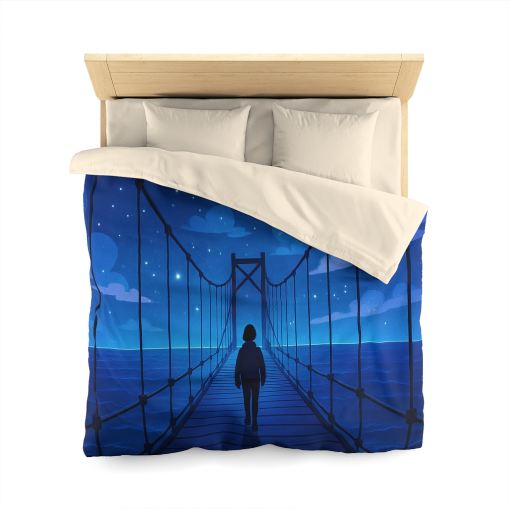 Housse de couette pont étoilé avec silhouette sous ciel nocturne bleu profond