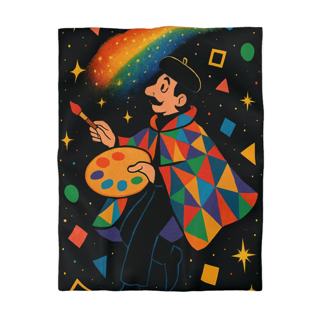 Housse de couette artiste colorée avec motifs géométriques et ciel étoilé magique