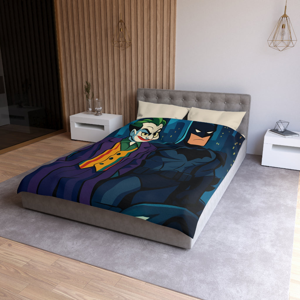 Superhéros au crépuscule : Housse de couette thème ville nocturne avec personnages emblématiques