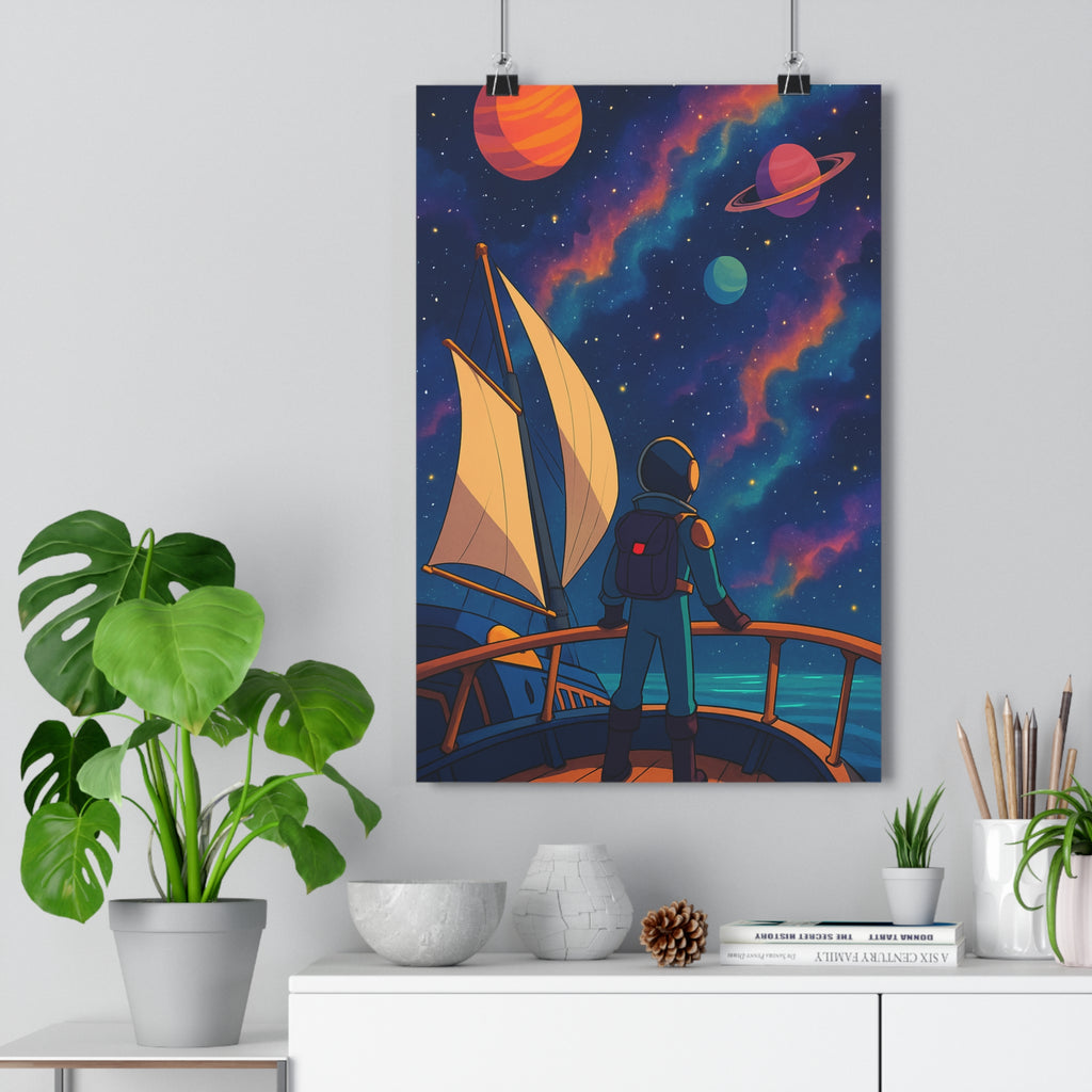 Poster décoratif futuriste bleu orange violet cartoon aventure espace chambre salon unique captivant tendance