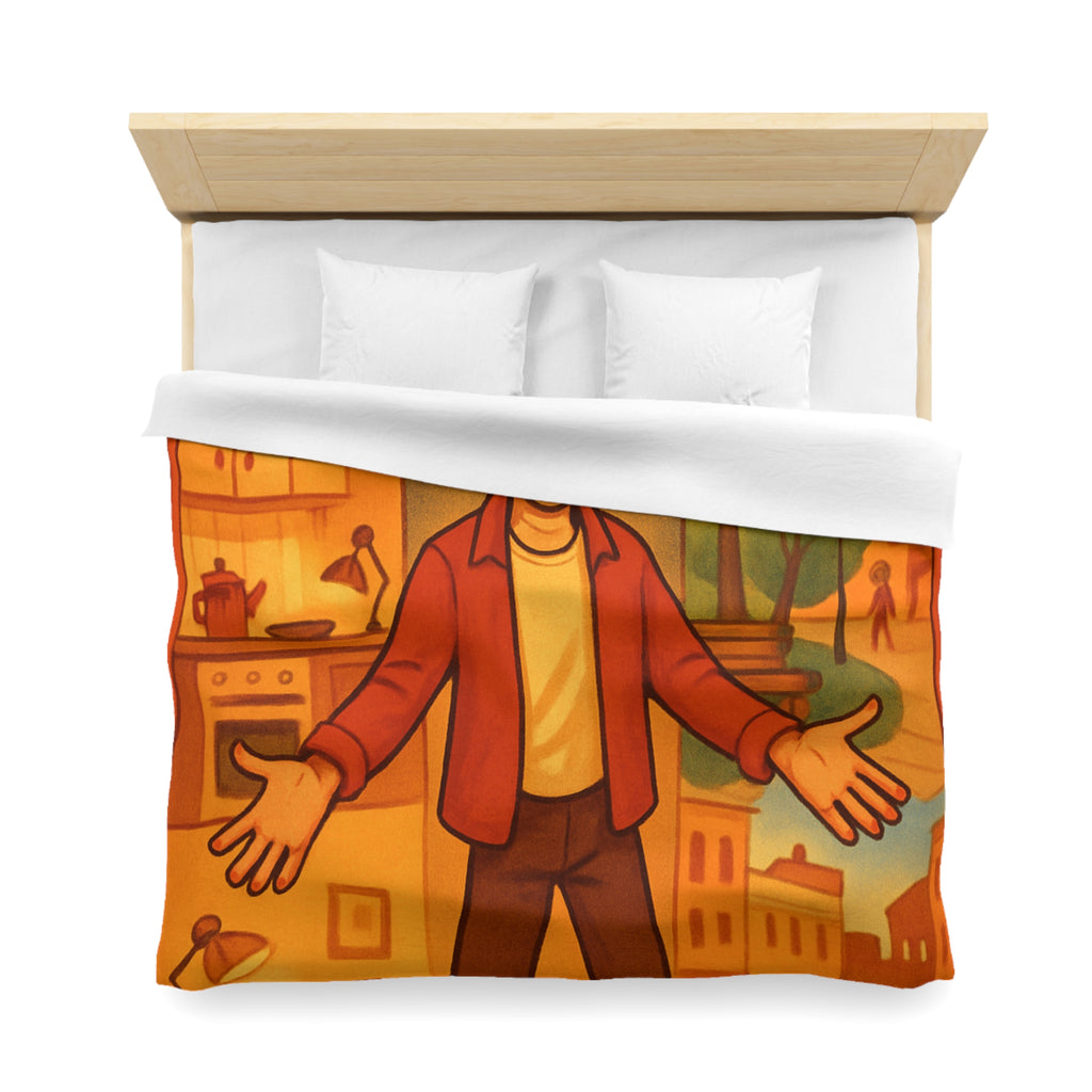 Housse de Couette Théâtrale avec Scène d'Intérieur et Extérieur Ville Colorée
