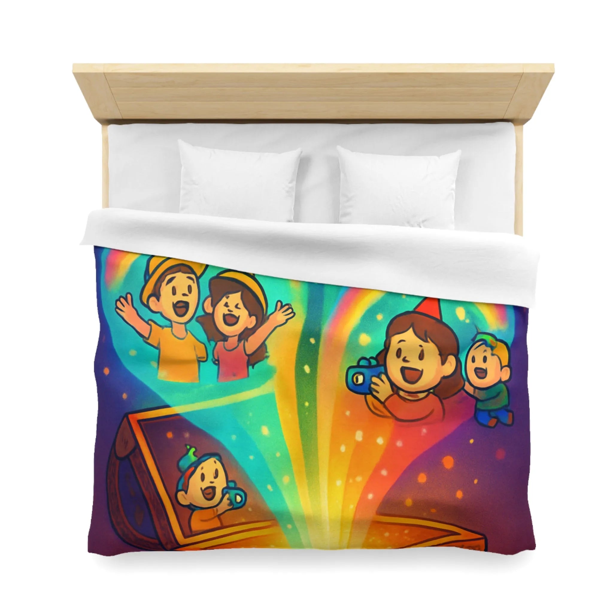 Housse de couette colorée avec coffre magique et souvenirs lumineux pour chambre joyeuse