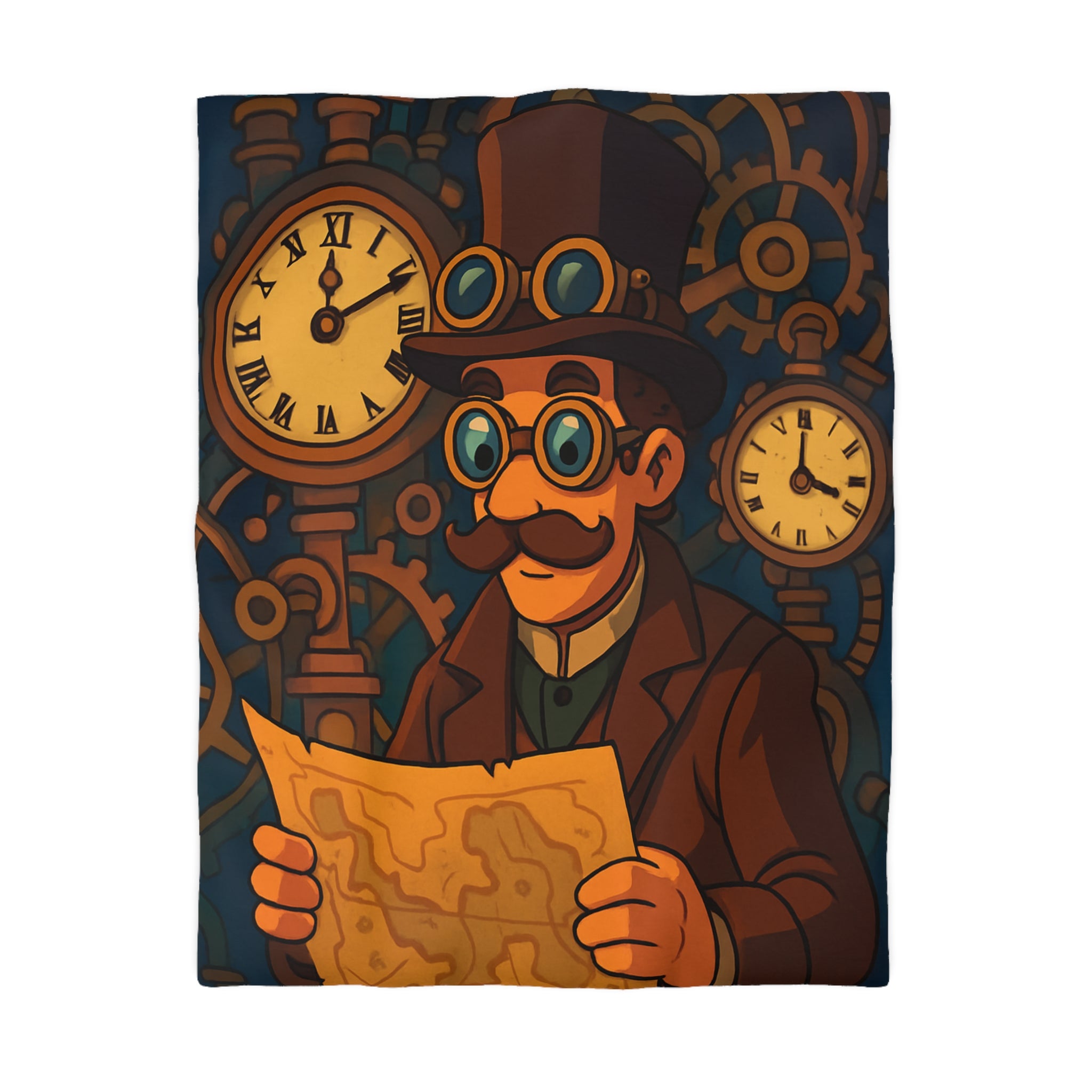 Housse de couette steampunk vintage avec motifs horlogers et explorateur en carte ingénieuse
