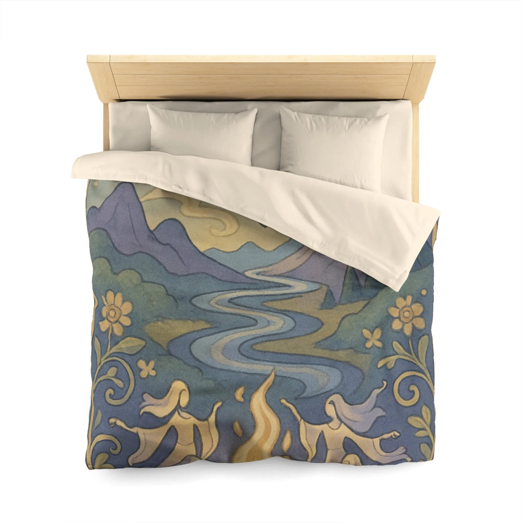 Housse de couette artistique avec montagnes flottantes et paysage féerique sous les étoiles