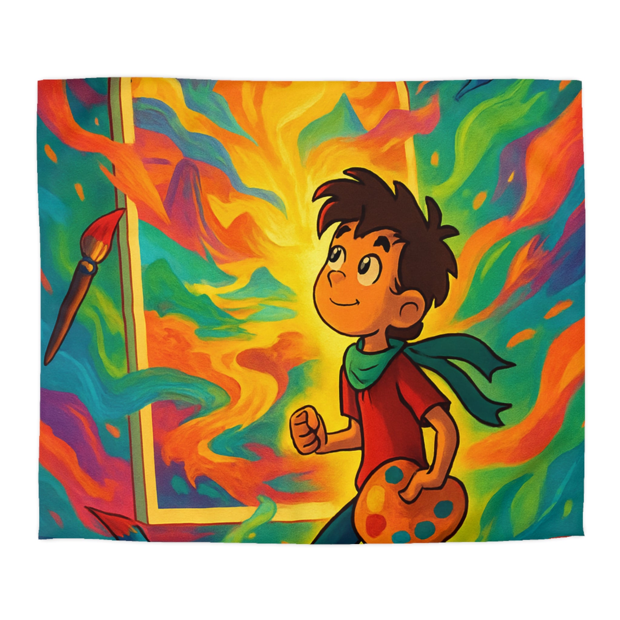 Housse de couette multicolore avec artiste créatif et peinture de pinceaux magiques