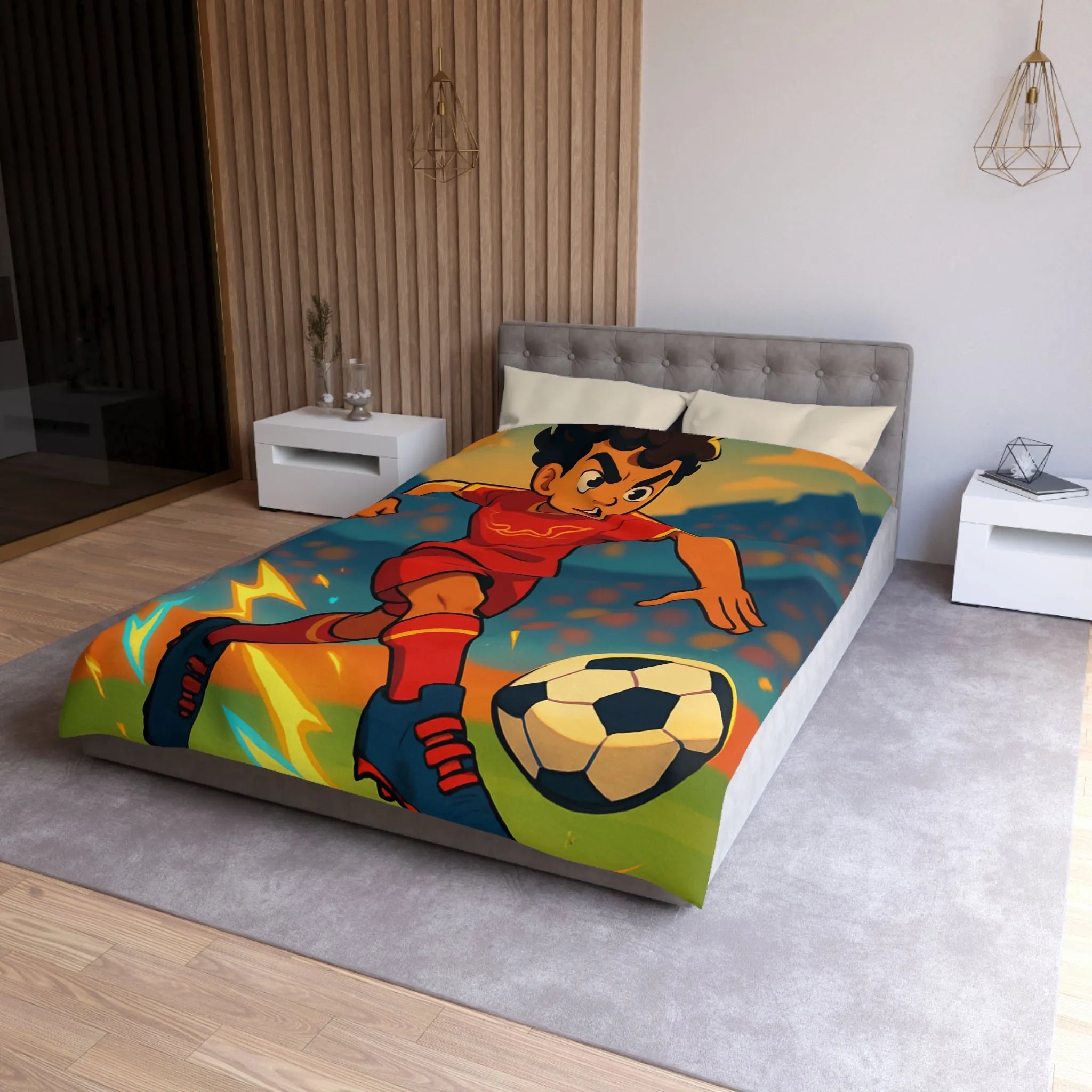 Housse de couette football enfant design joueur intense terrain animation colorée