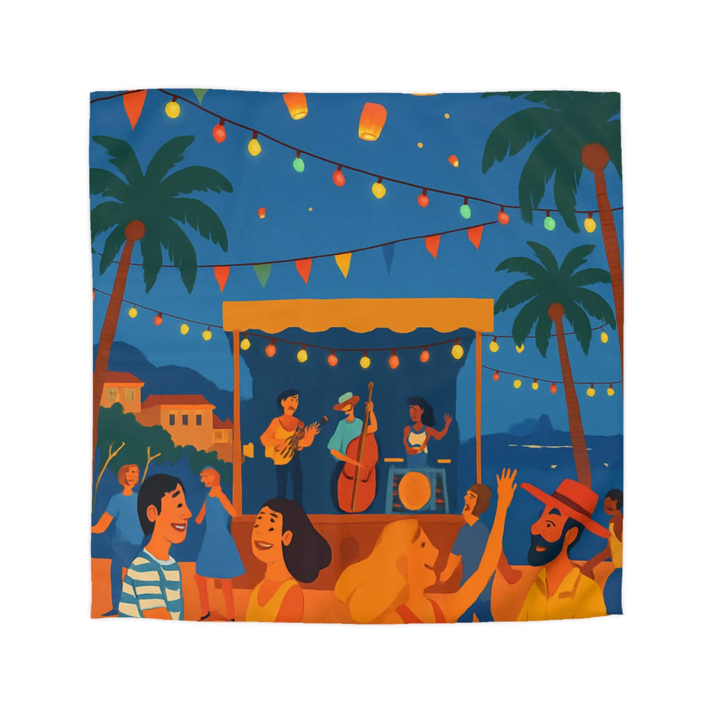 Housse de couette estivale scène festivale tropicale avec danseurs et lanternes lumineuses