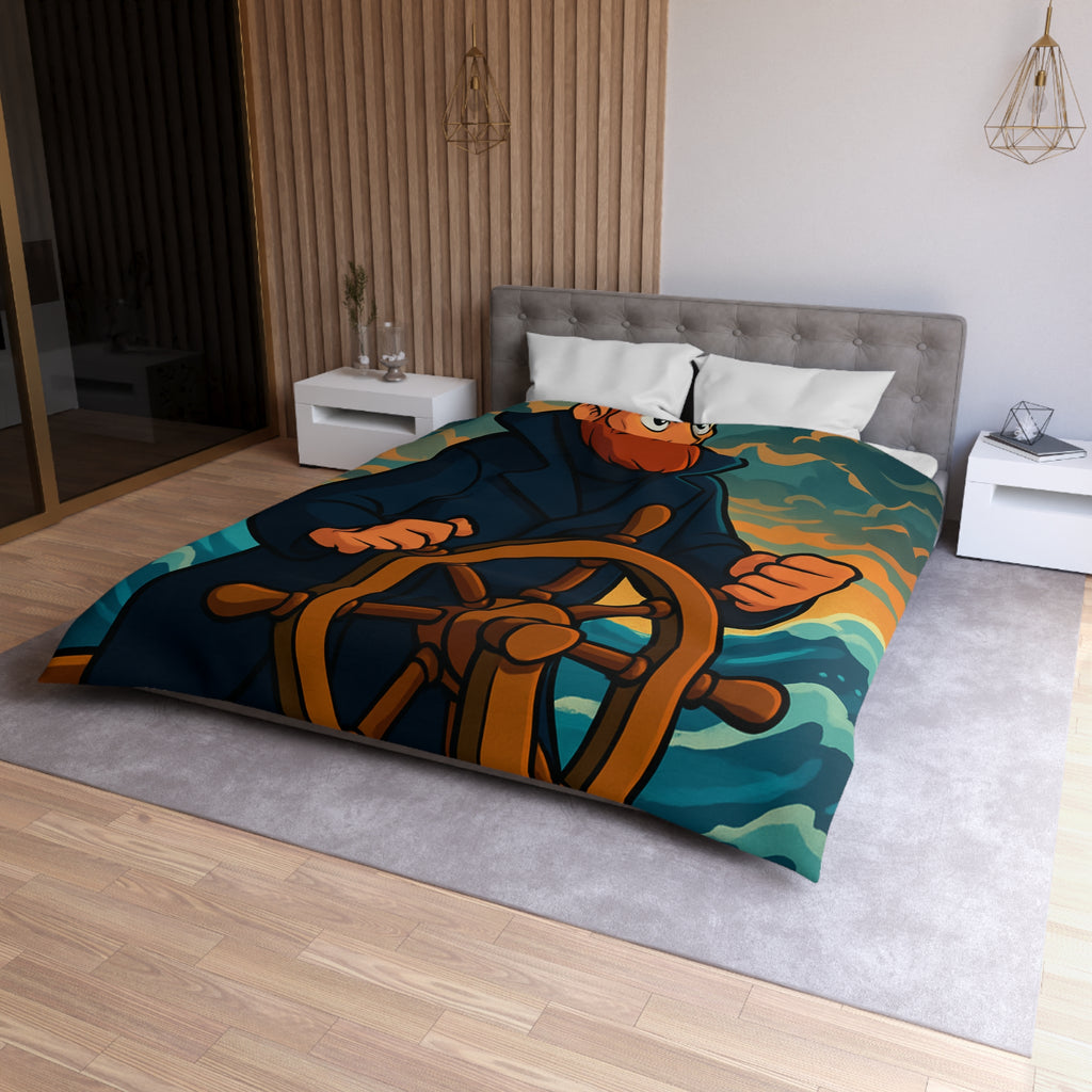 Housse de couette motif marin : capitaine courageux naviguant tempête en mer déchaînée