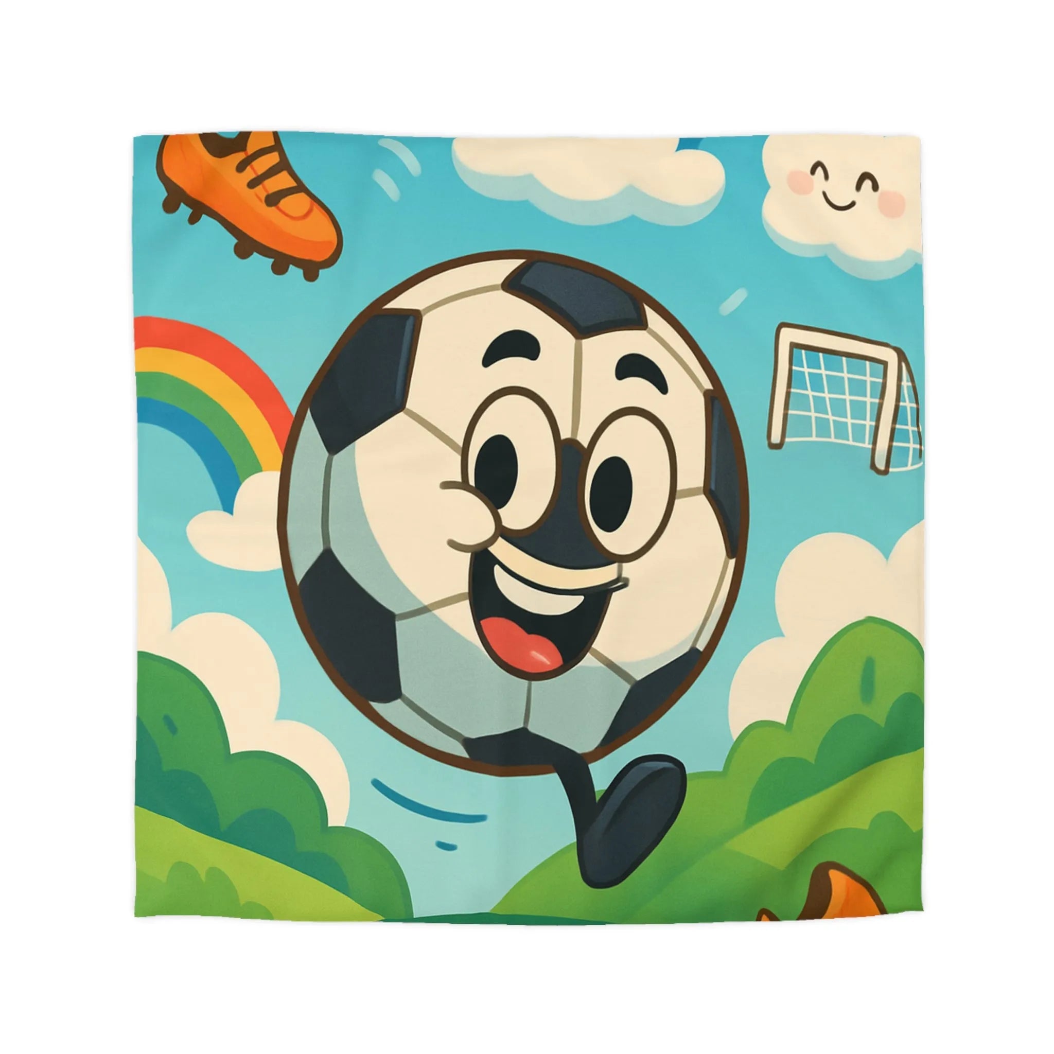 Housse de Couette Enfant Joyeuse avec Ballon de Foot et Arc-en-ciel Coloré