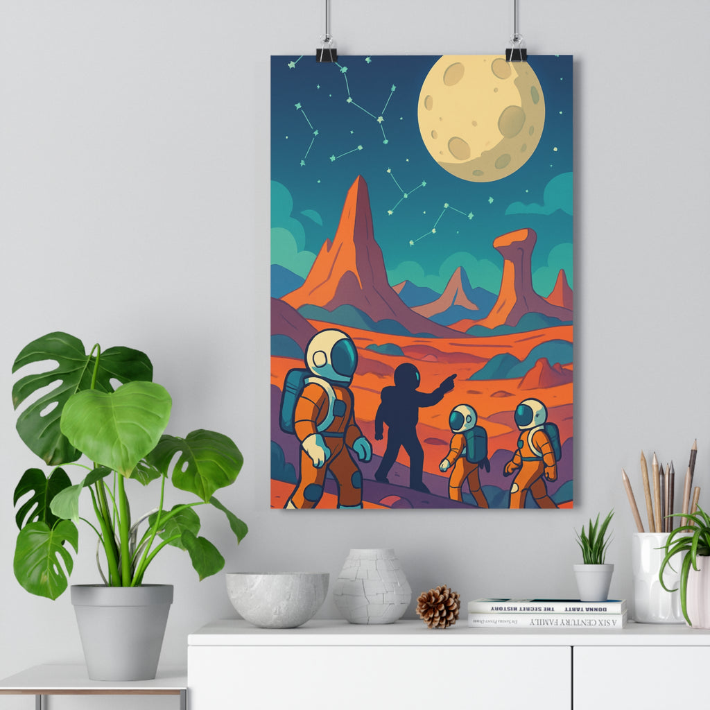 Poster décoratif interstellaire pastel cartoon mystique aventure salon bureau vibrant chambre cosmos astronautes qualité