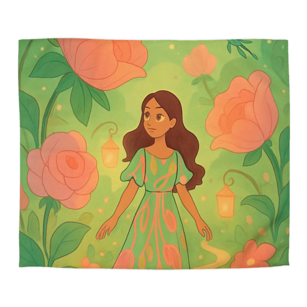 Housse de Couette Féérique avec Fleurs Roses et Papillons pour Chambre Enchantée