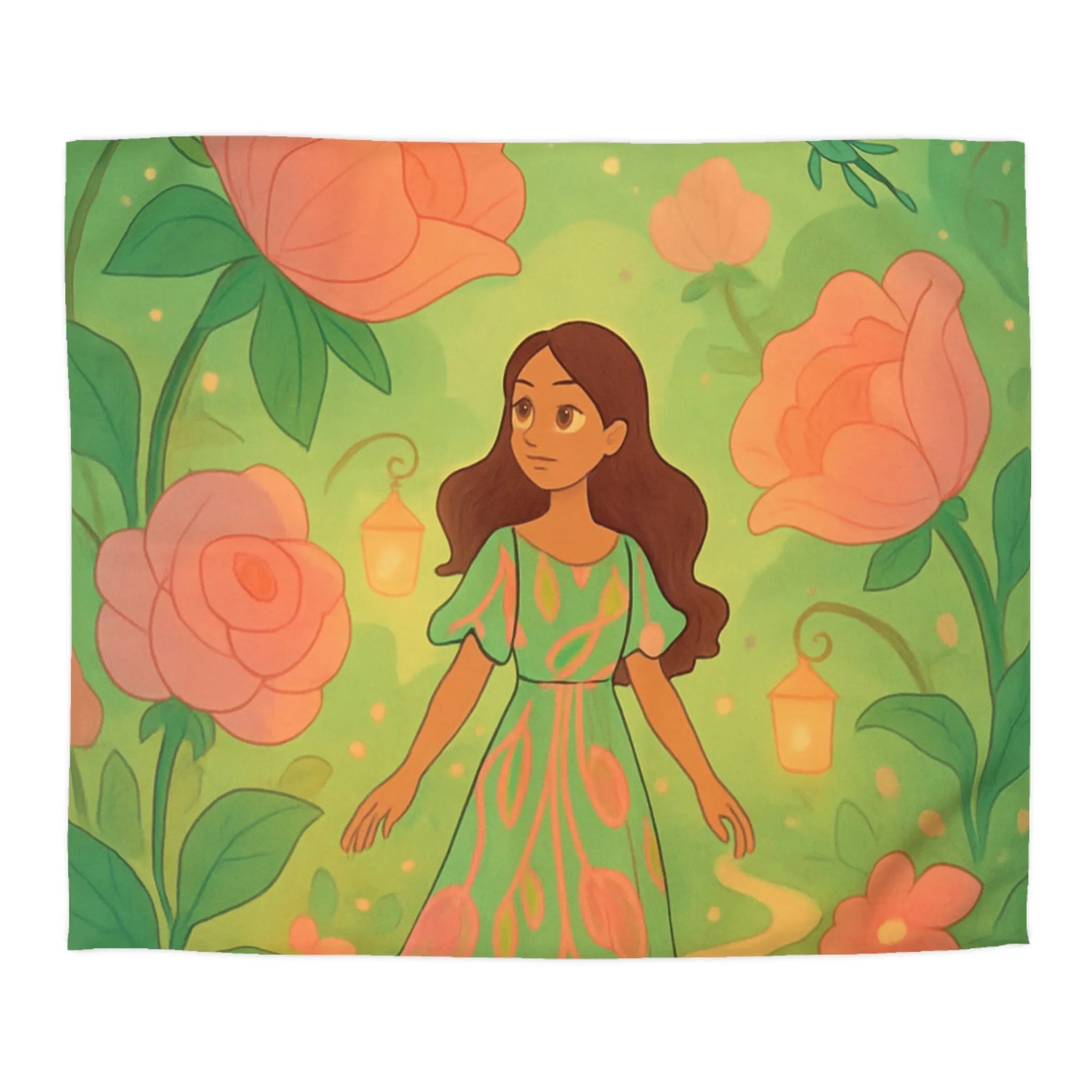 Housse de Couette Féérique avec Fleurs Roses et Papillons pour Chambre Enchantée