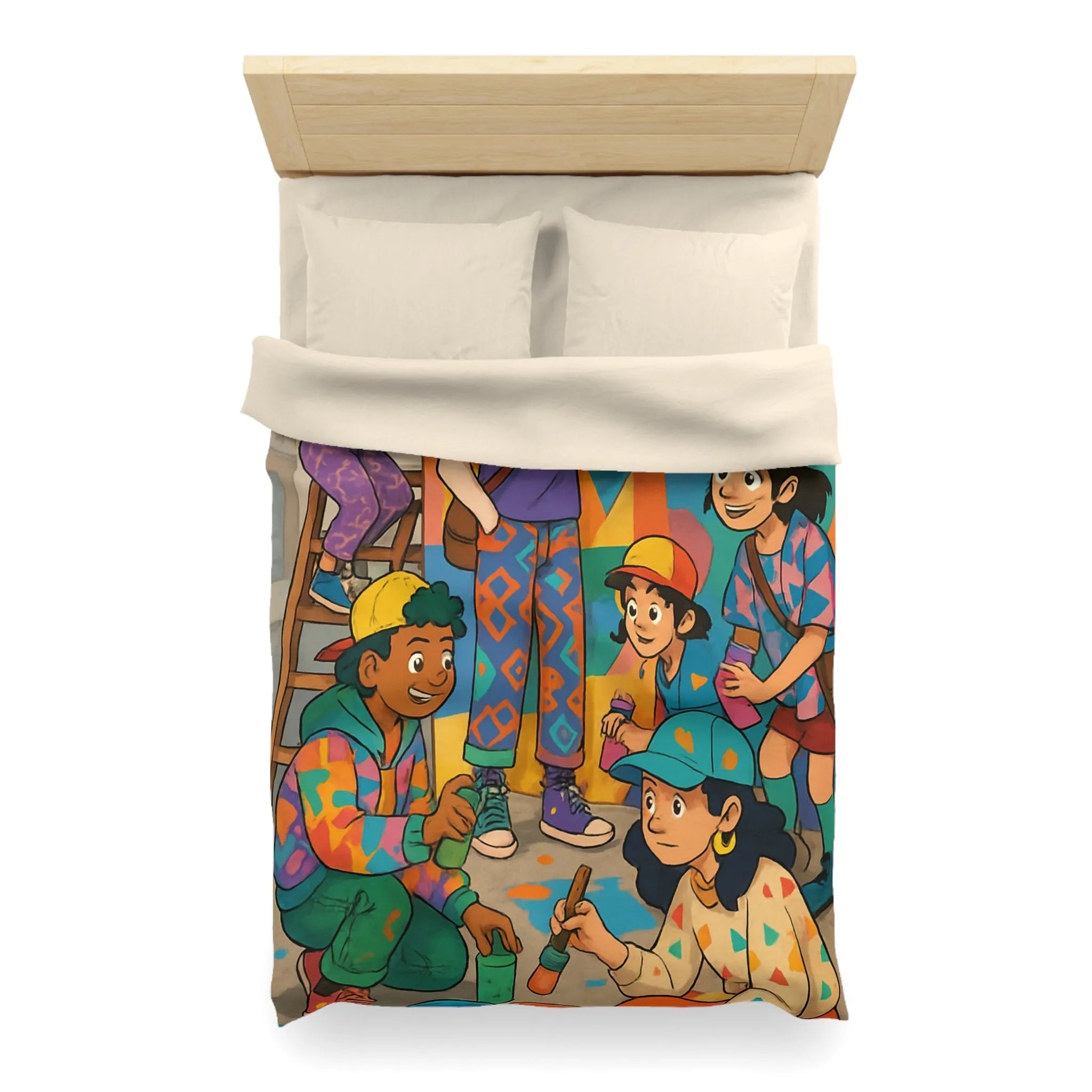 Housse de couette colorée avec enfants et motifs artistiques de peinture murale urbaine