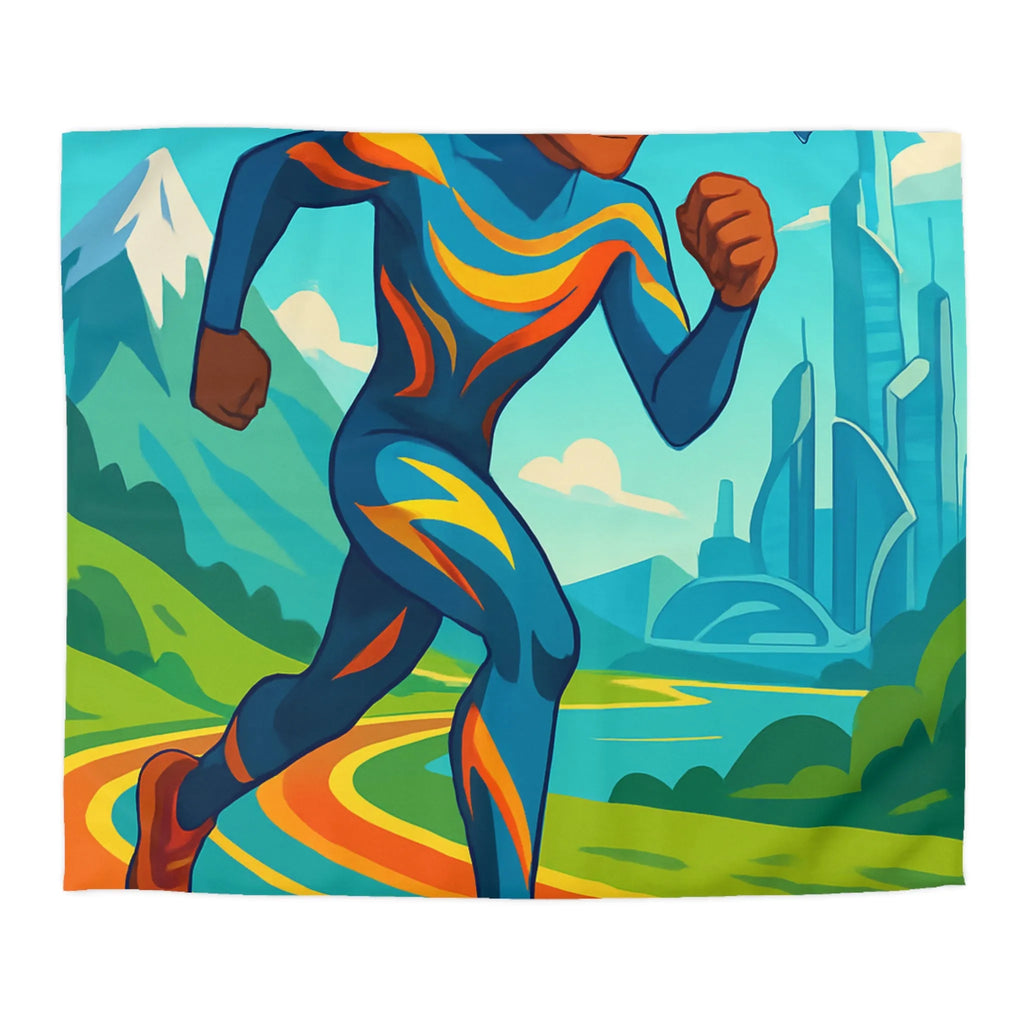 Housse de couette colorée pour chambre futuriste avec coureur et drones volants