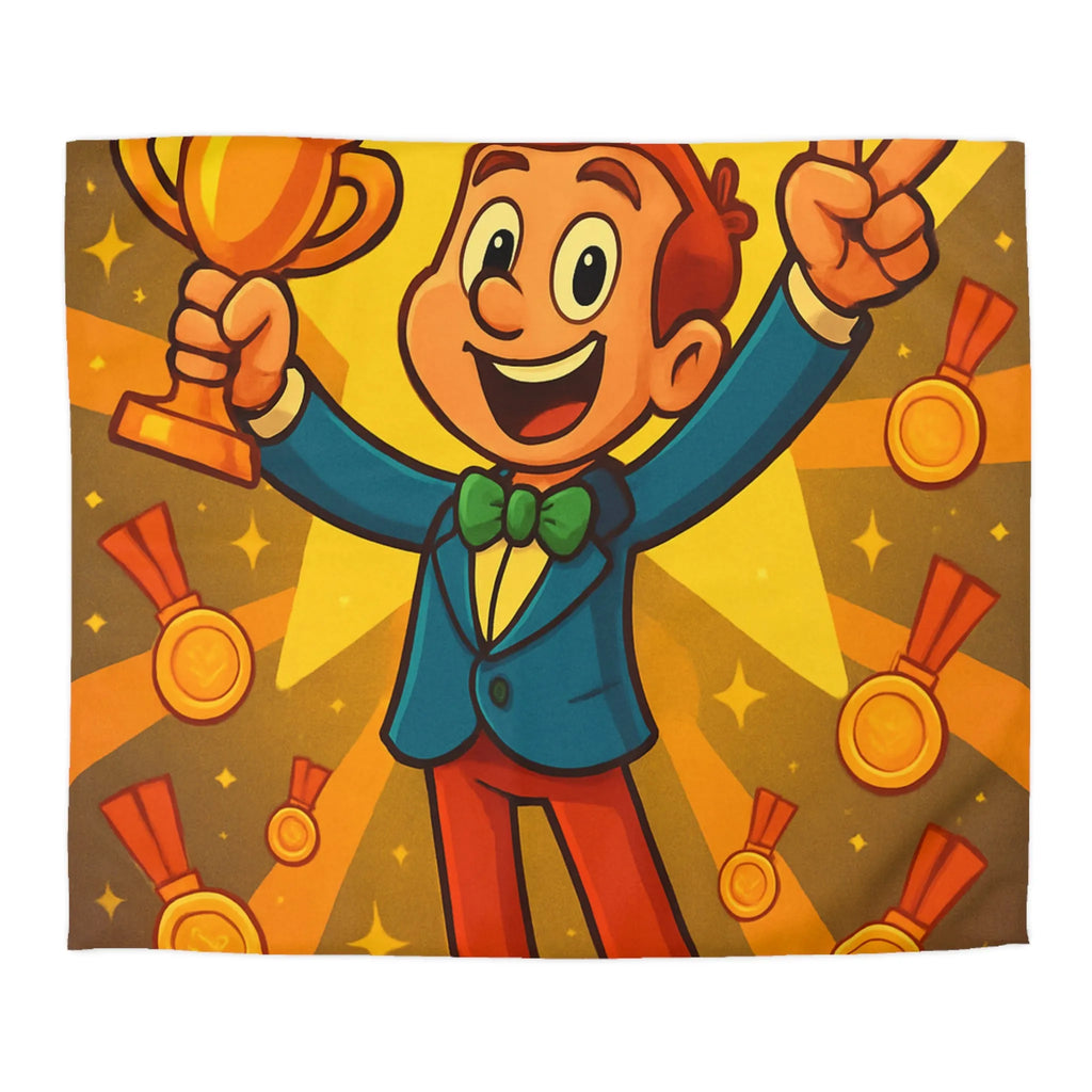 Housse de Couette Enfant avec Illustration Jeune Champion Débordant de Joie et Médailles