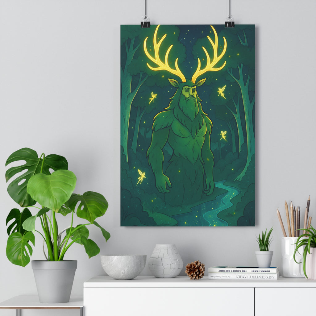 Poster décoratif artistique fantasy vert doré mystique chambre salon naturel magie créatif unique ambiance