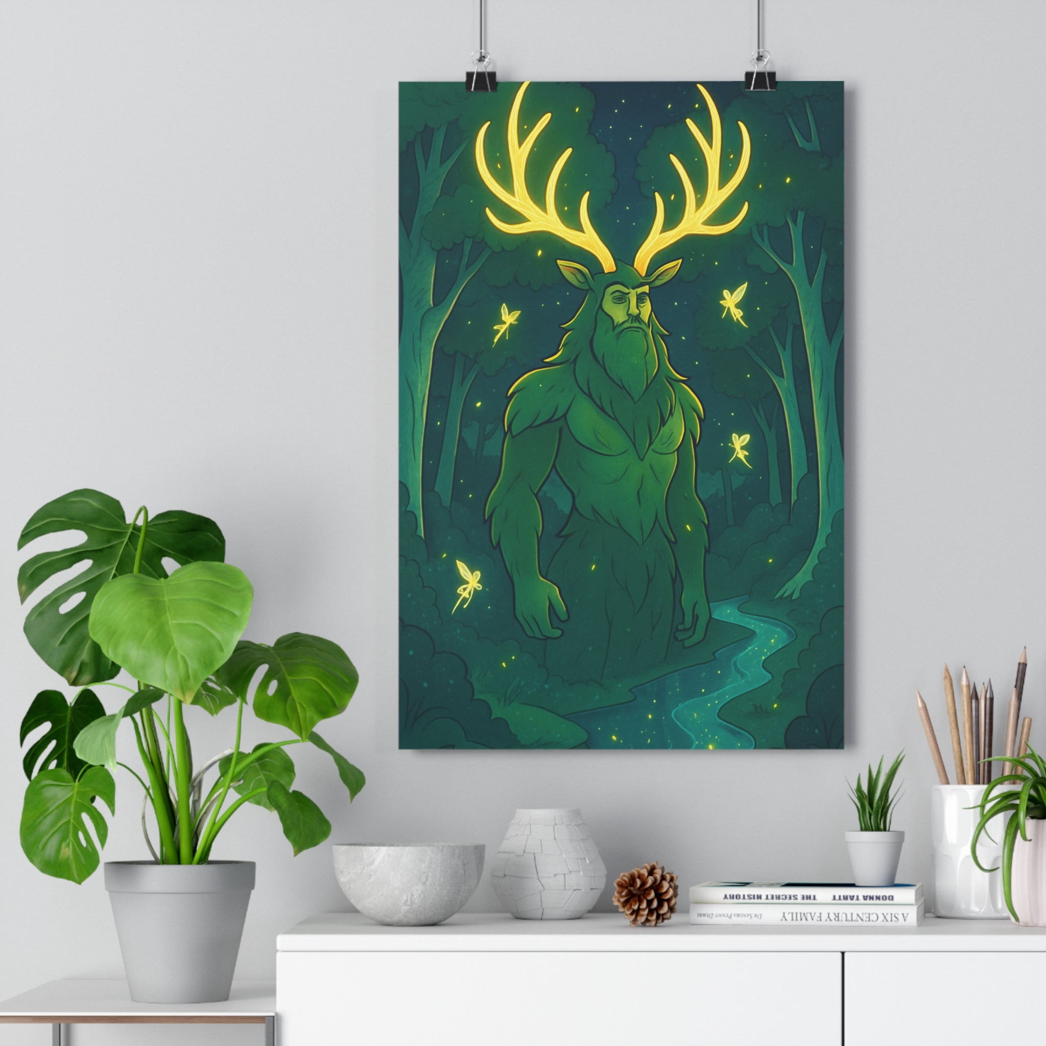 Poster décoratif artistique fantasy vert doré mystique chambre salon naturel magie créatif unique ambiance