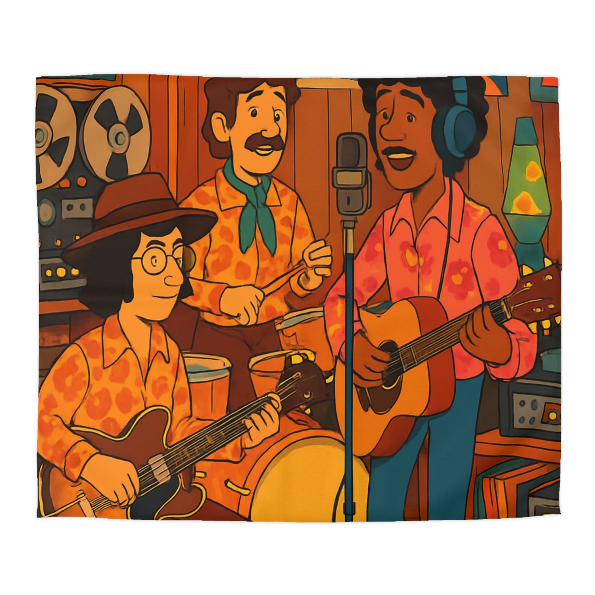 Housse de Couette Vintage avec Musiciens Rétro Jouant de la Guitare et Chanteur