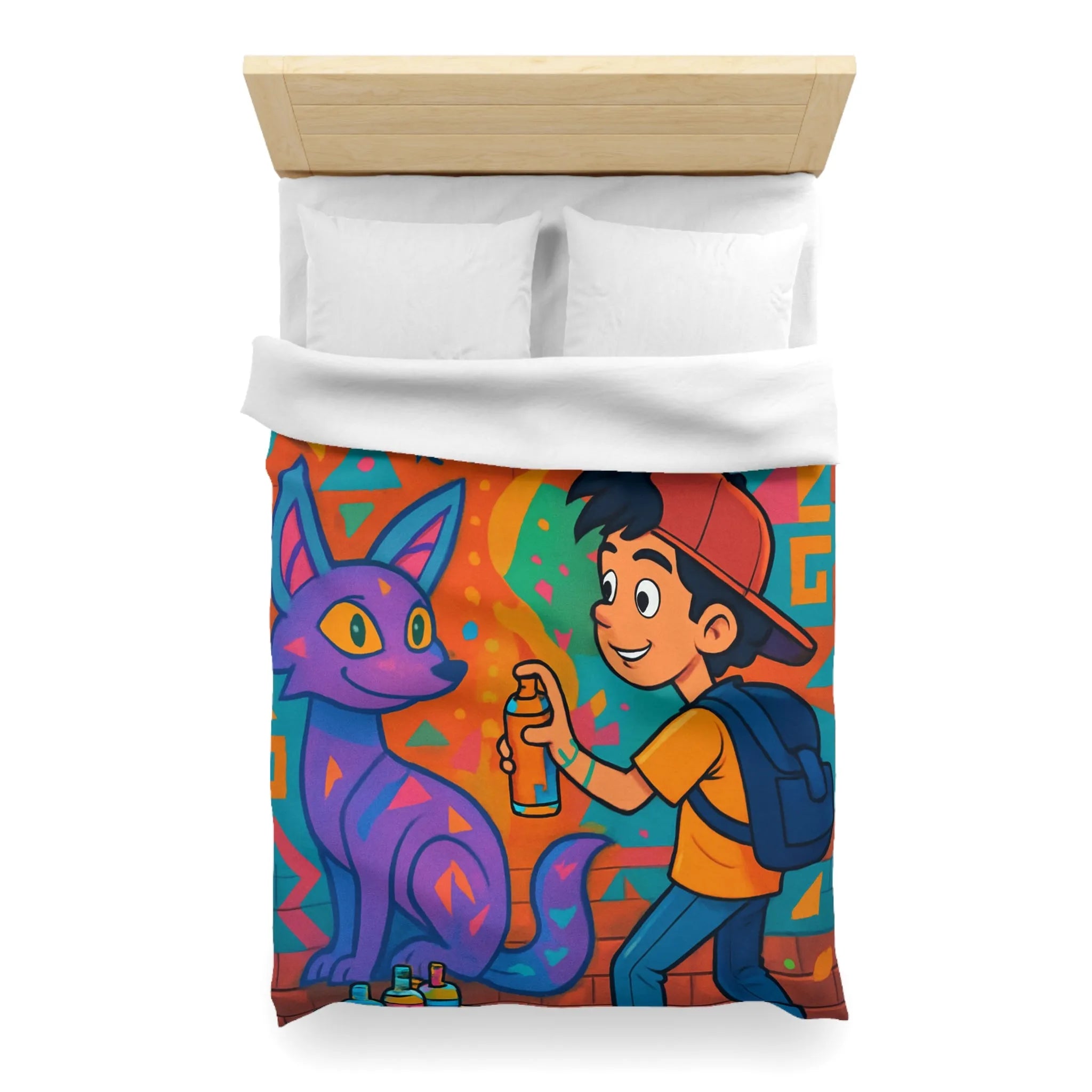 Housse de couette colorée pour enfant avec motifs graffiti et animaux urbains