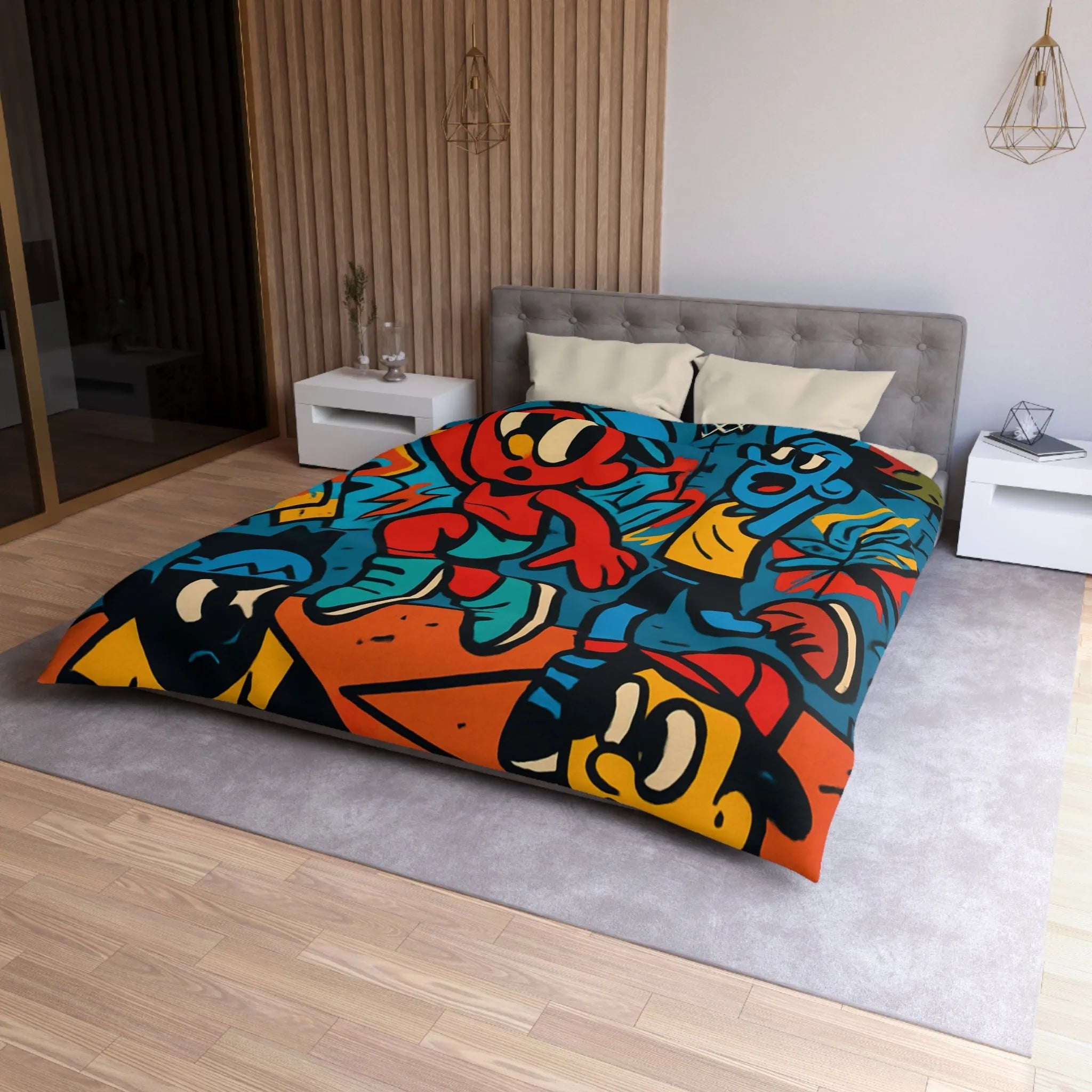 Housse de Couette Microfibre Art Graphique Contemporain Style Décoratif Chambre Tendance