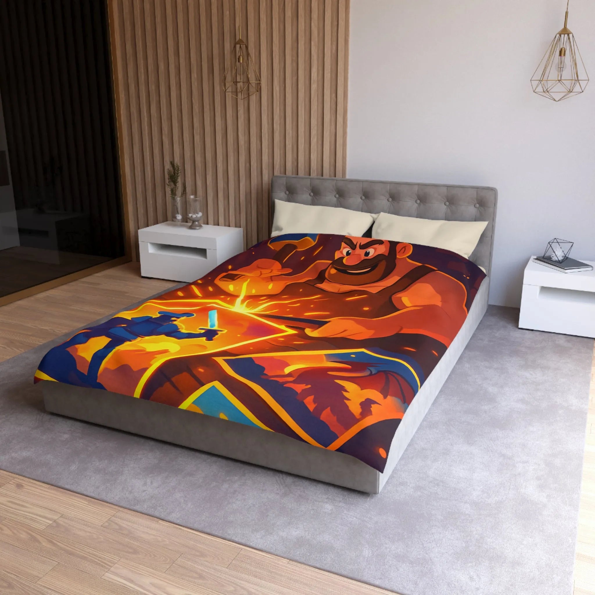 Housse de couette avec illustration colorée d'un forgeron créatif et chevalier