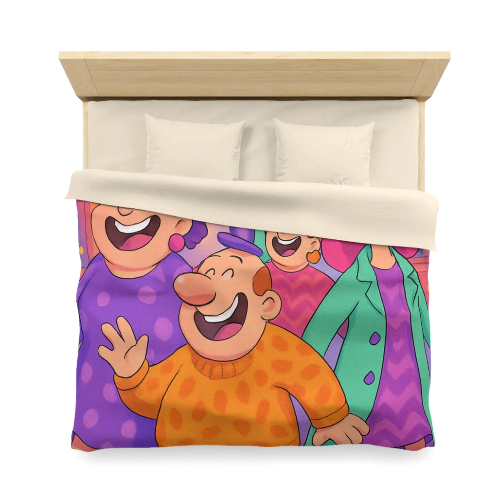 Housse de couette joyeuse avec personnages et ballons pour décoration festive chambre