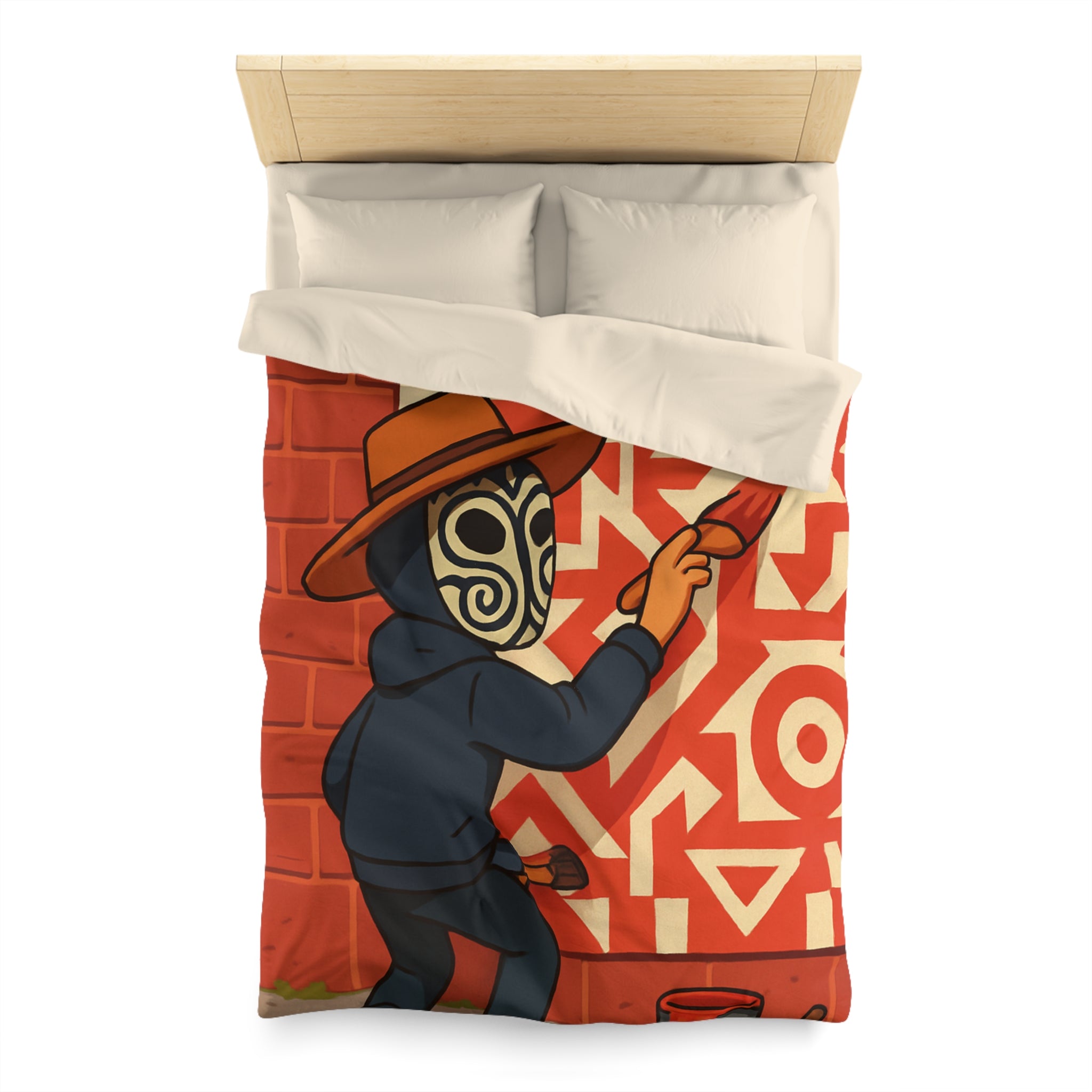 Housse de Couette Style Graffiti Masque Ethnique en Rouge et Blanc Pour Chambre Adulte