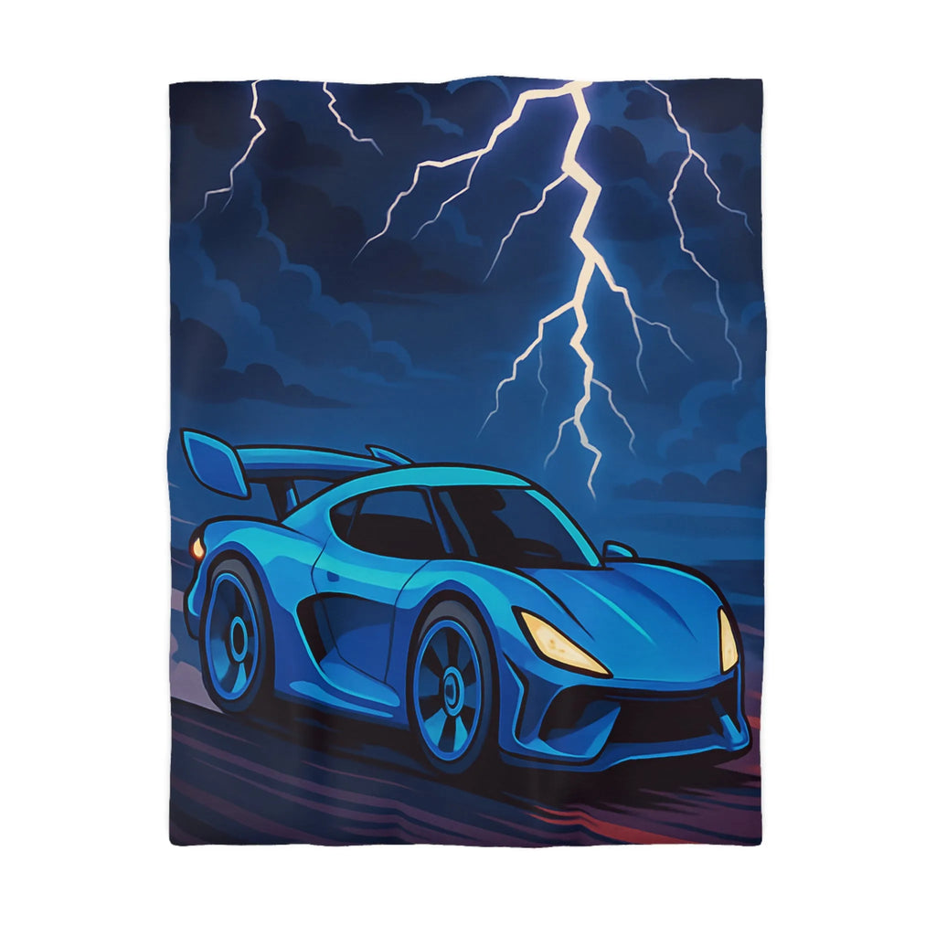 Housse de couette bleue supercar avec éclair ciel dramatique pour chambre moderne